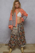 POL Balloon Sleeve Patchwork Orange Multi-Pattern Thermal Edge Jacket