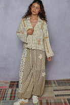 POL Plaid and Floral Crochet Patch Denim Jacket Coats & Jackets