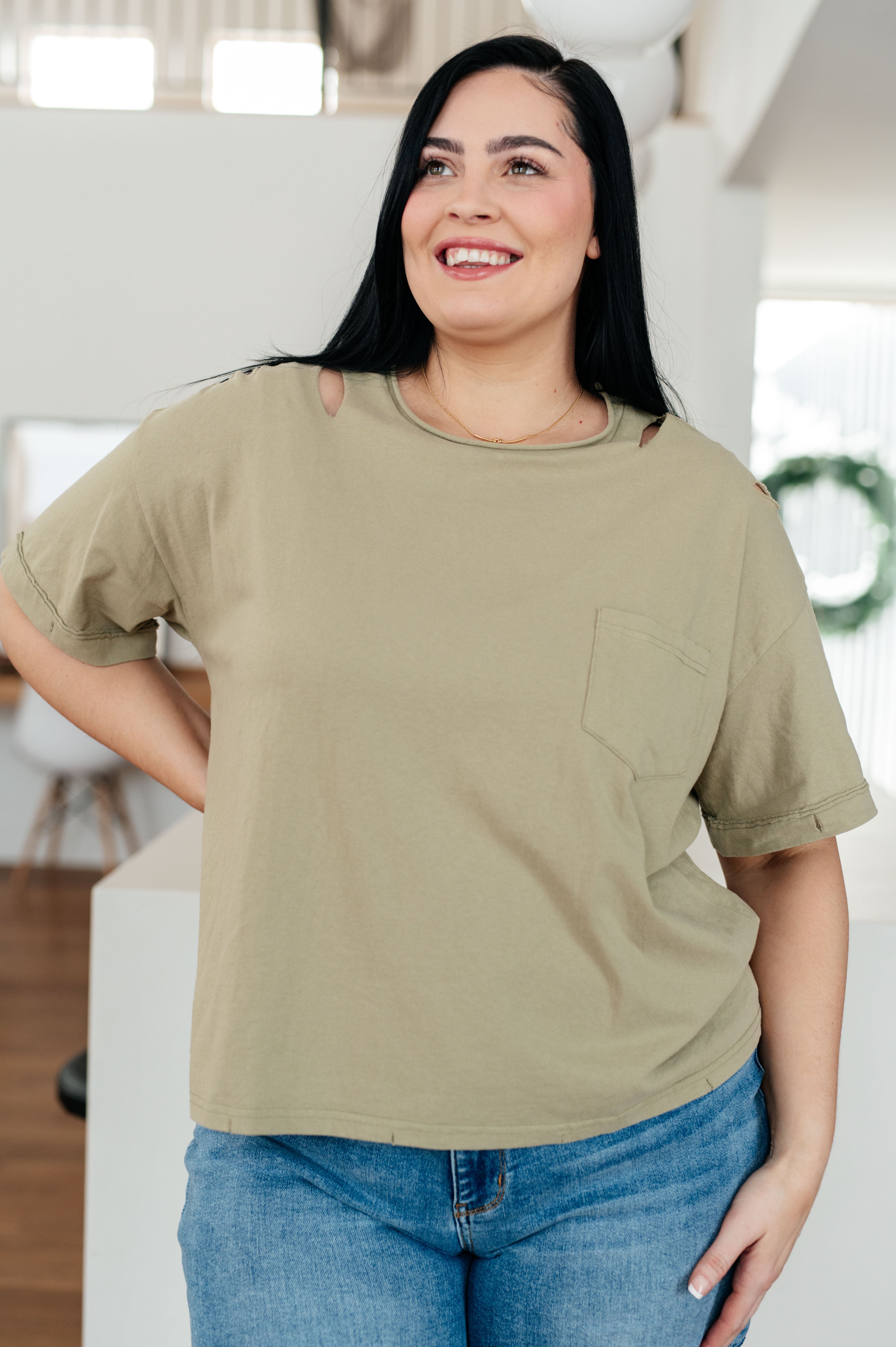 Sew In Love Future Ex-Boyfriend Distressed Jersey Knit T-Shirt Tops