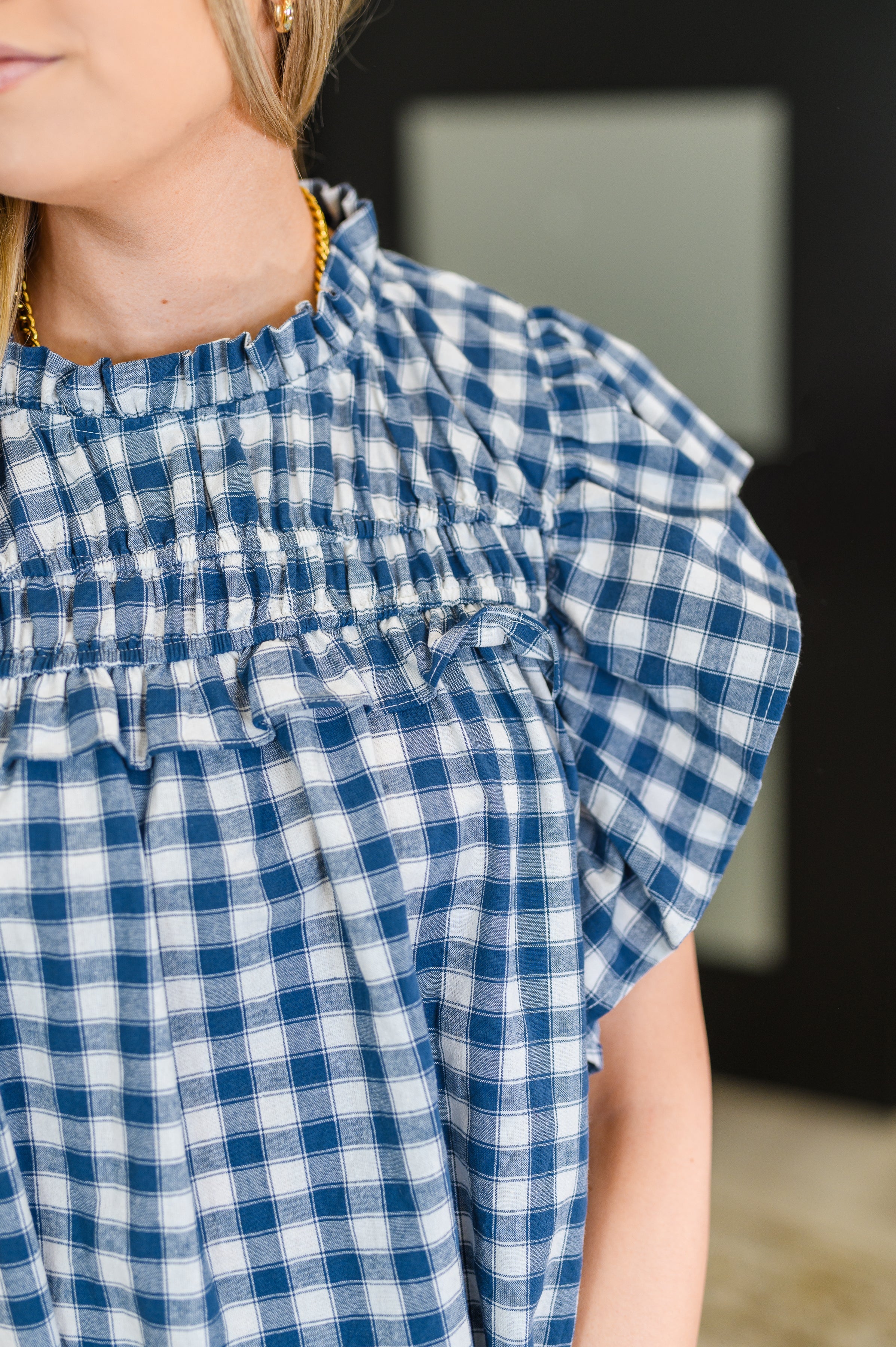 Haptics Garden at Goldenhour Flutter Sleeve Blouse in Blue Womens