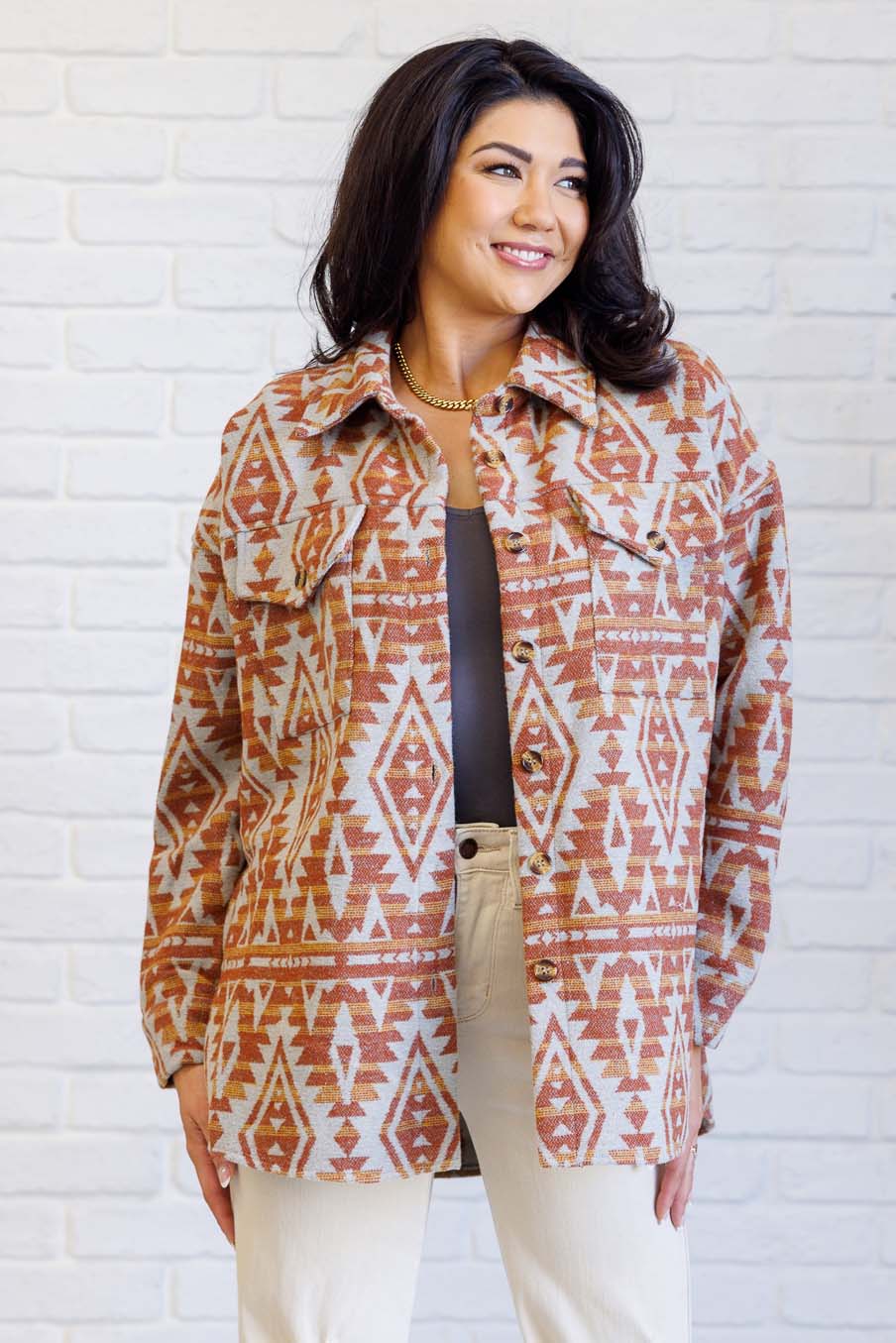Haptics Gather Round Aztec Shacket Layers