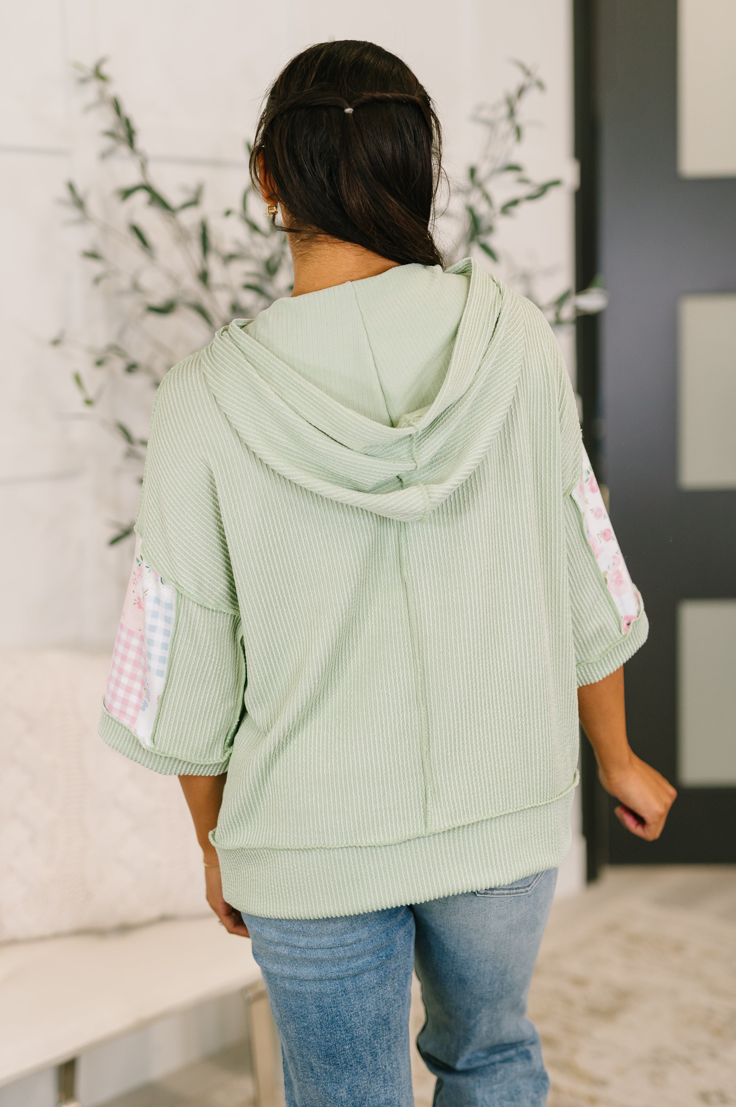 Get My Fixin' Cable Ribbed Knit Hooded Top Womens