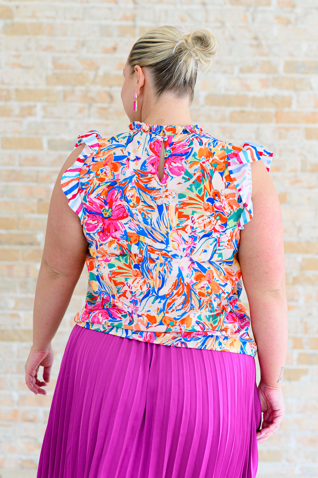 One Eleven North Get Out of Town Floral Ruffle Cap Sleeve Top Tops