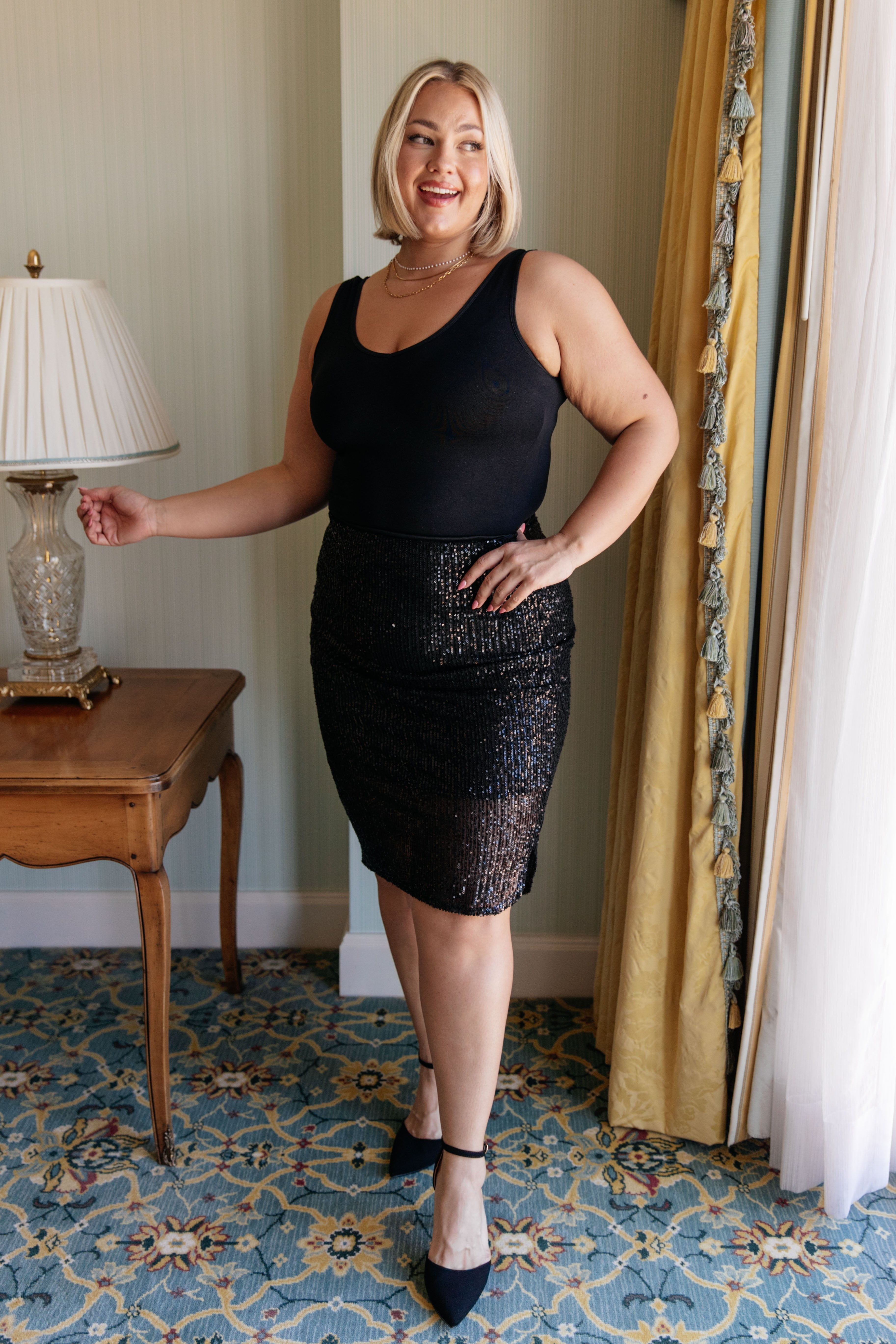 7th Ray Gilded Age Sequin Skirt in Black Skirts