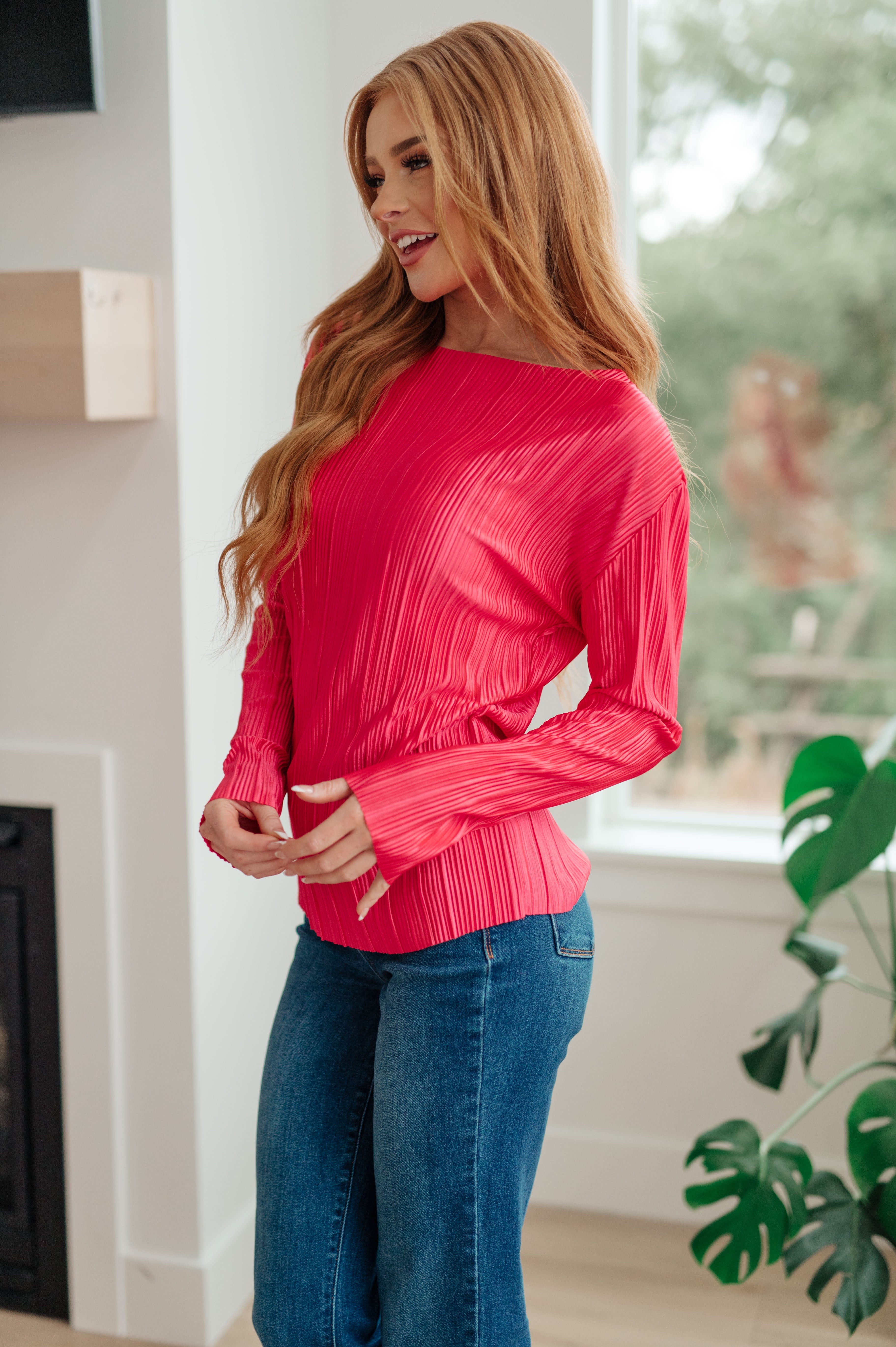 GeeGee Going Out Plisse Satin Blouse Tops