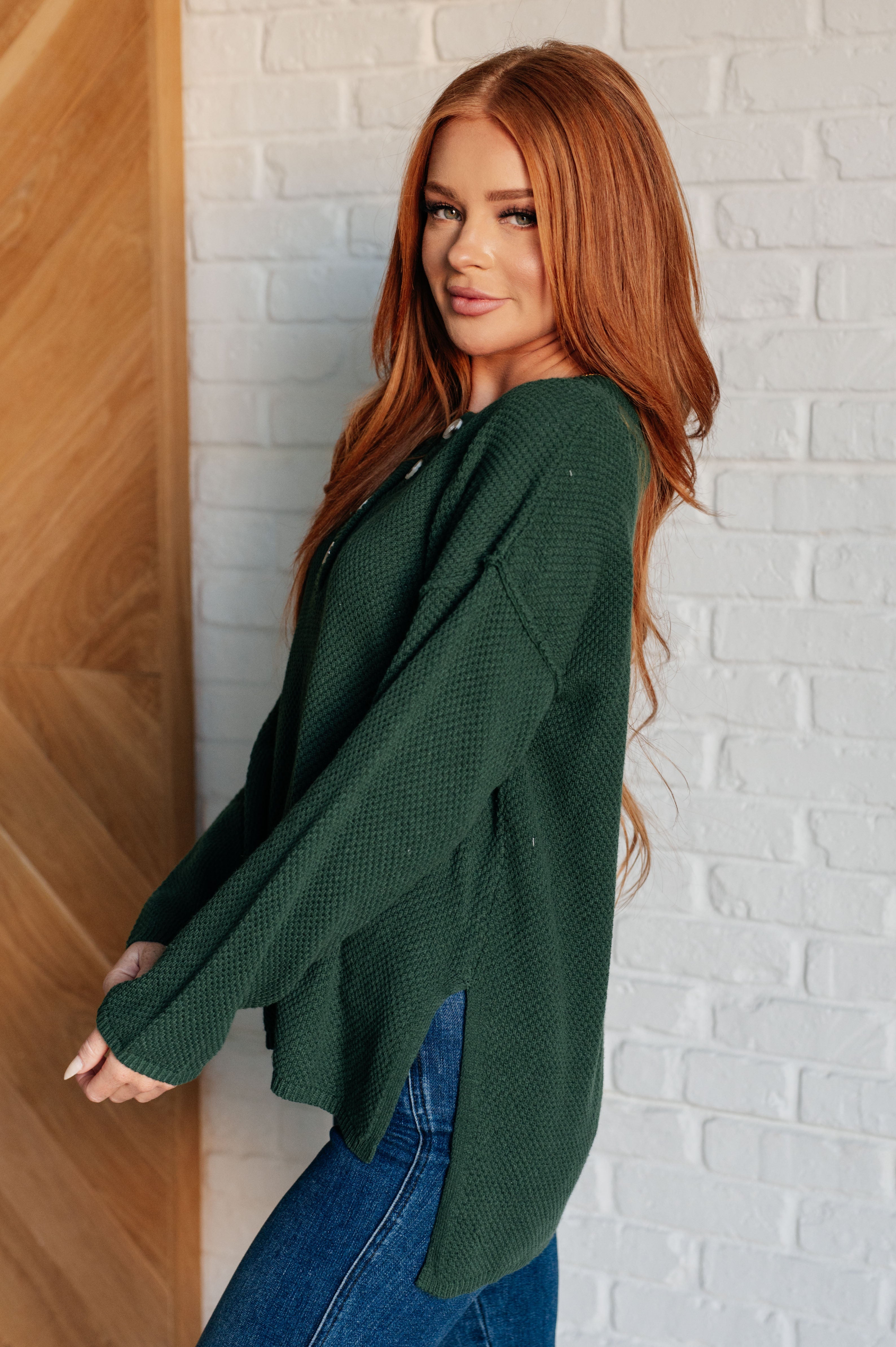 Andree by Unit Good Afternoon Henley Sweater in Dark Green Tops