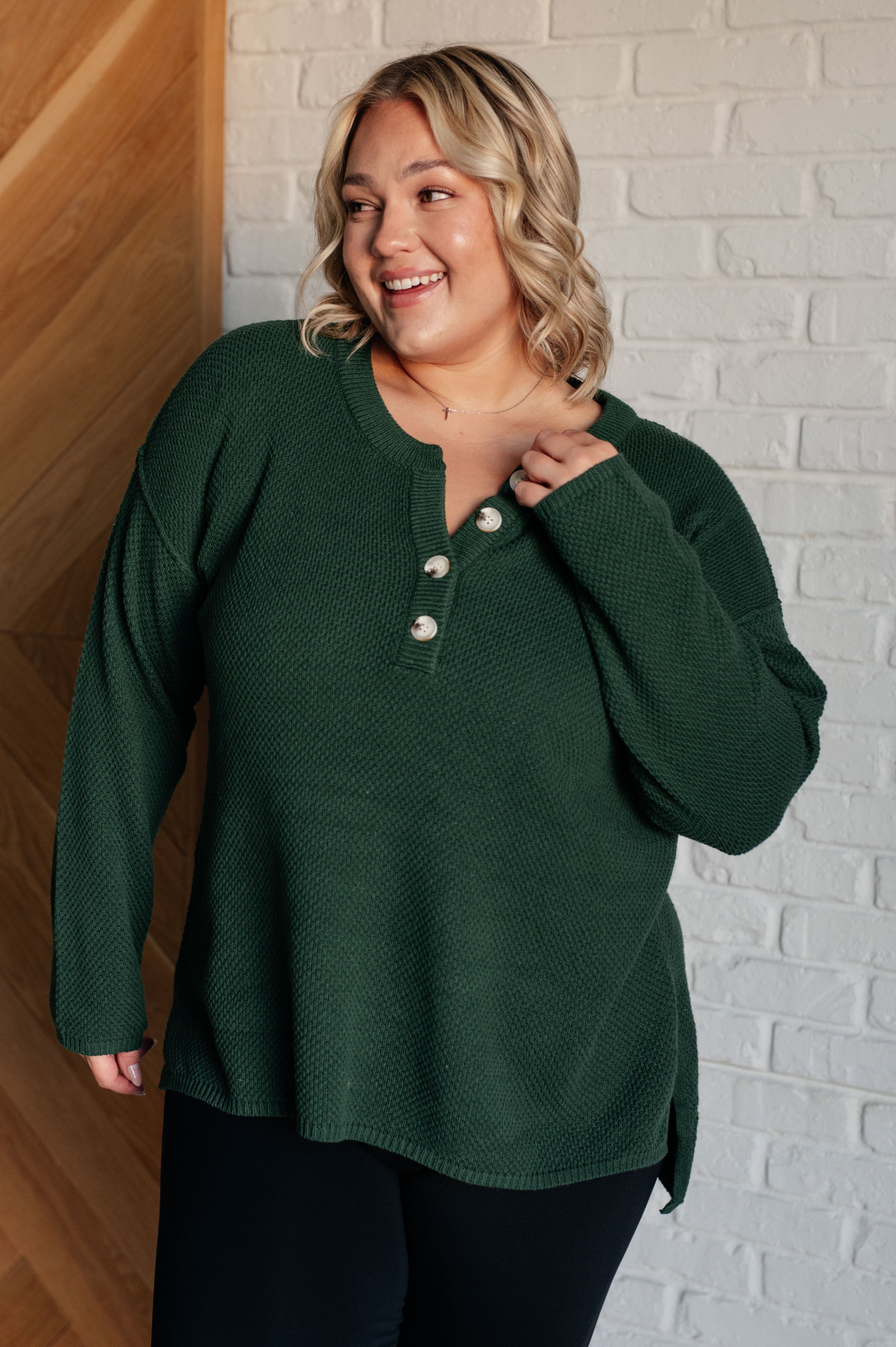 Andree by Unit Good Afternoon Henley Sweater in Dark Green Tops