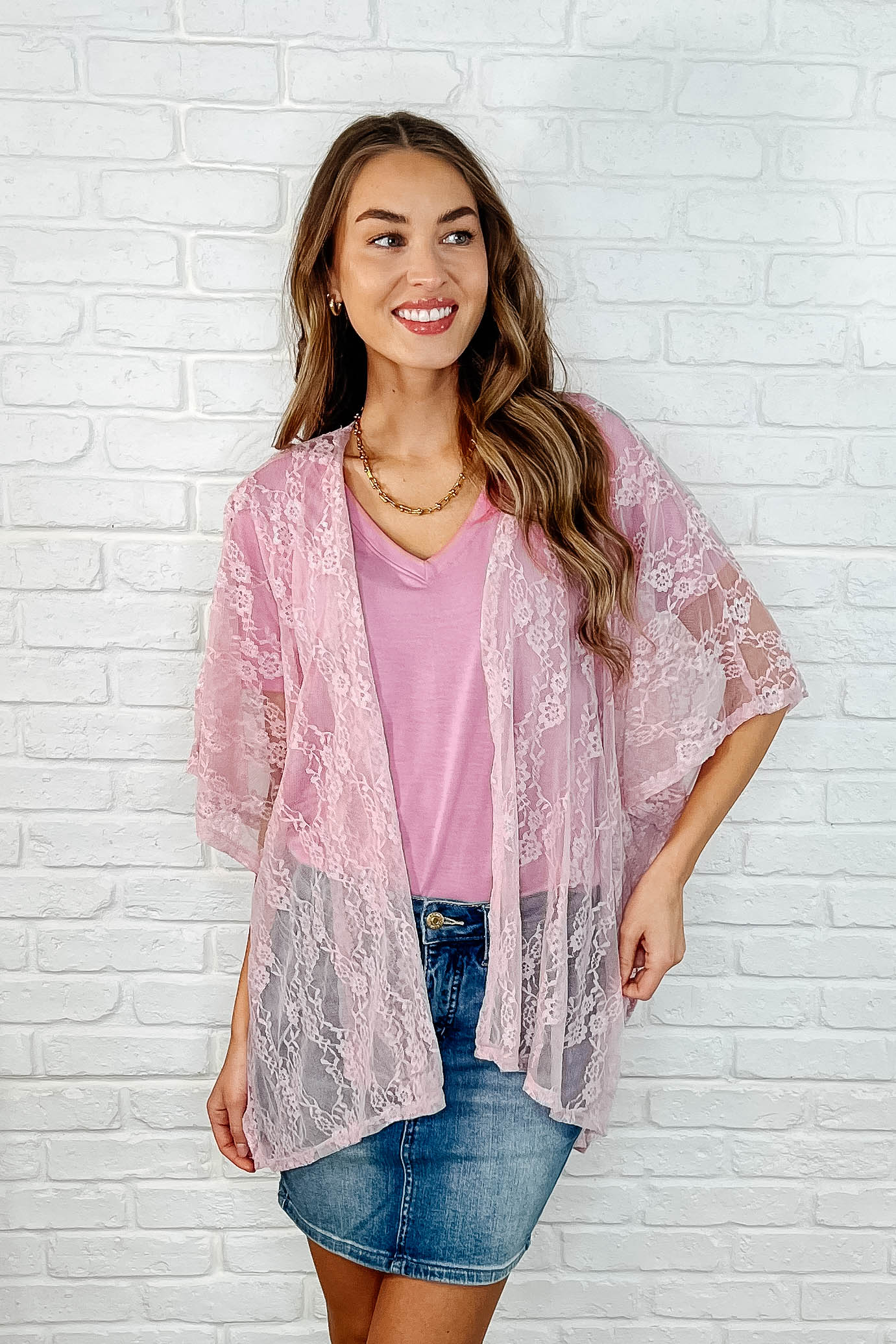 Andree By Unit Good Days Ahead Lace Kimono In Mauve Layers