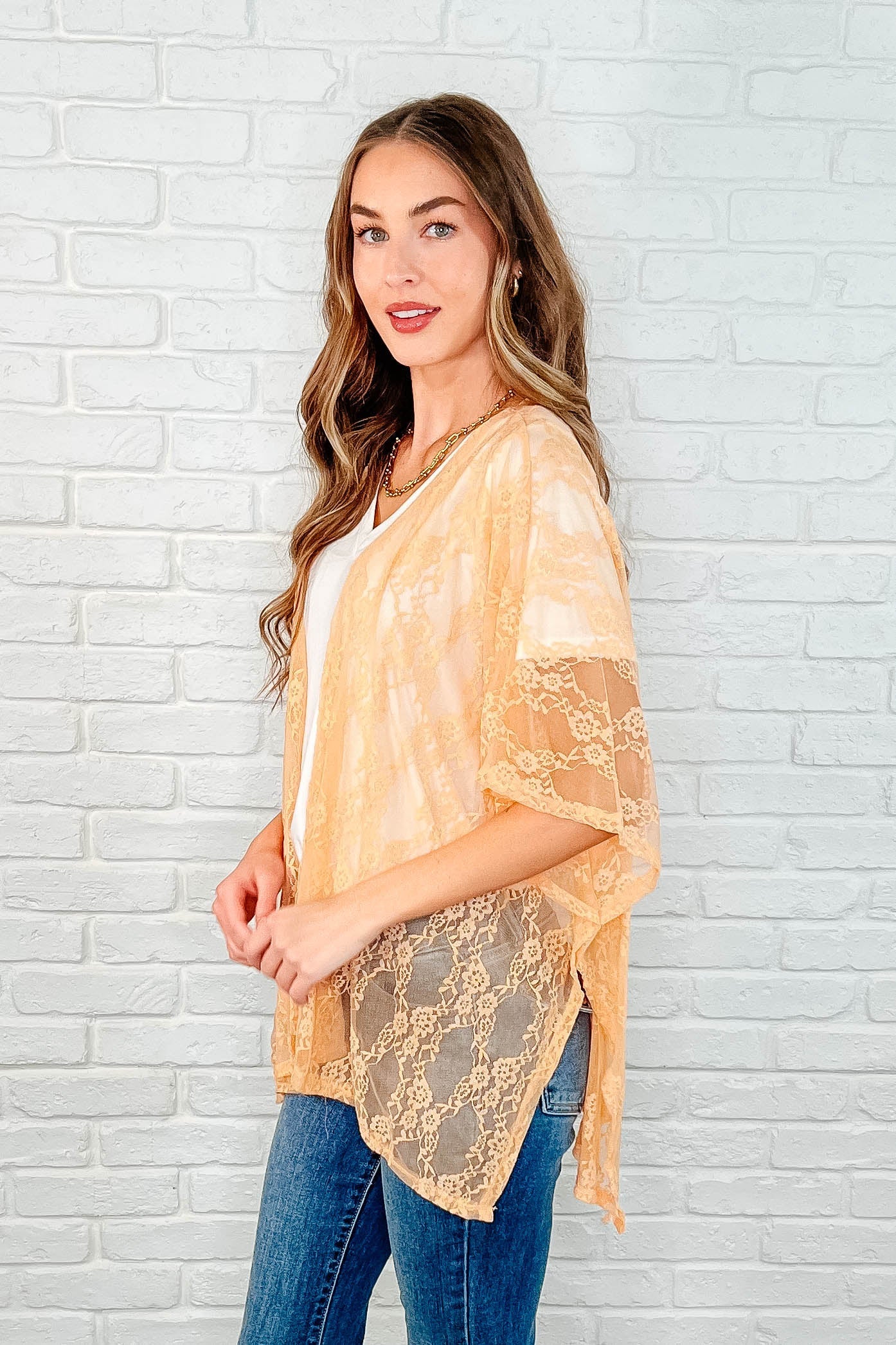 Andree By Unit Good Days Ahead Lace Kimono In Peach Layers