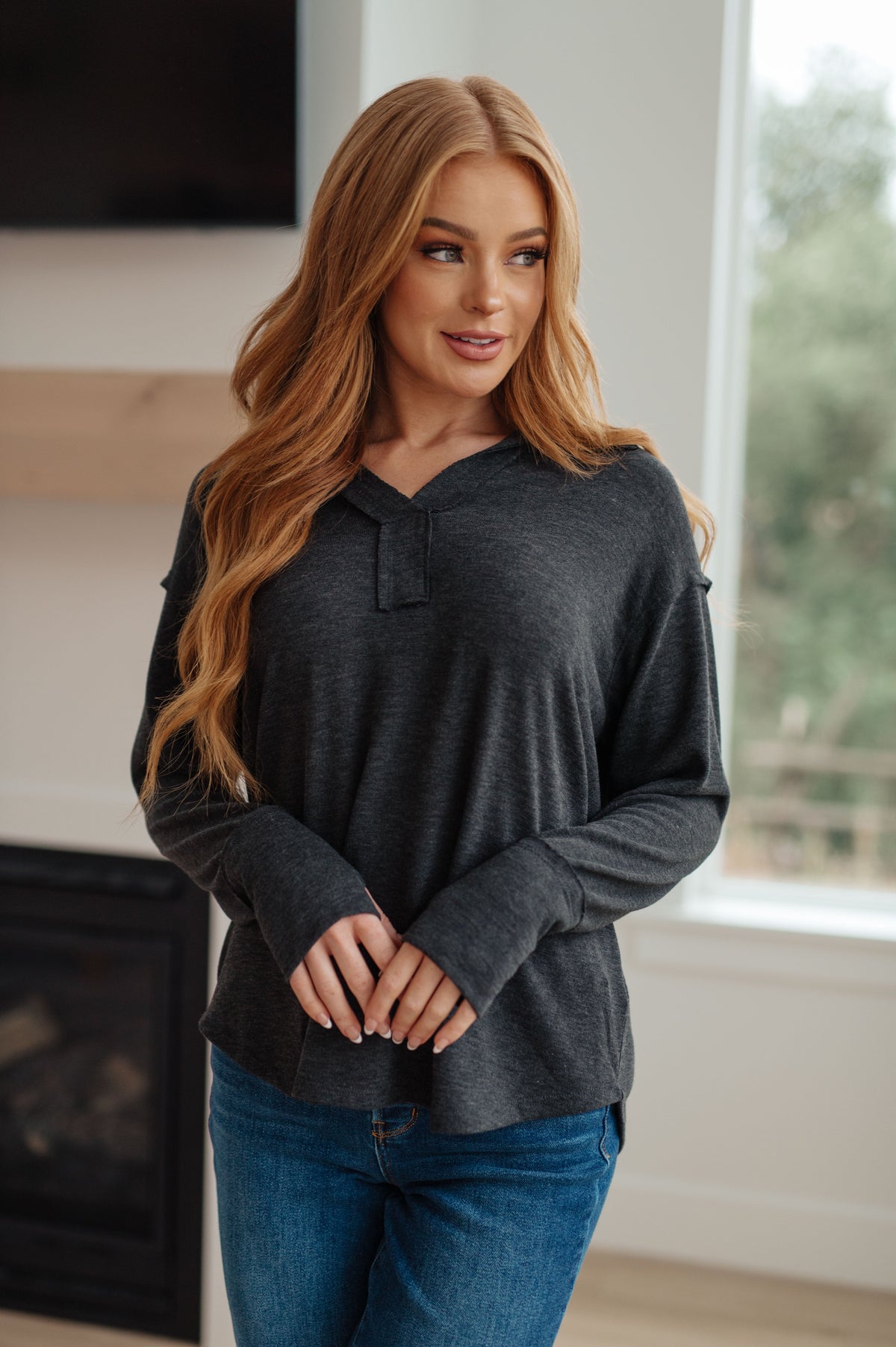 Sew In Love Good Luck Charm Long Jersey KnitbSleeve Thumb Hole Top Tops