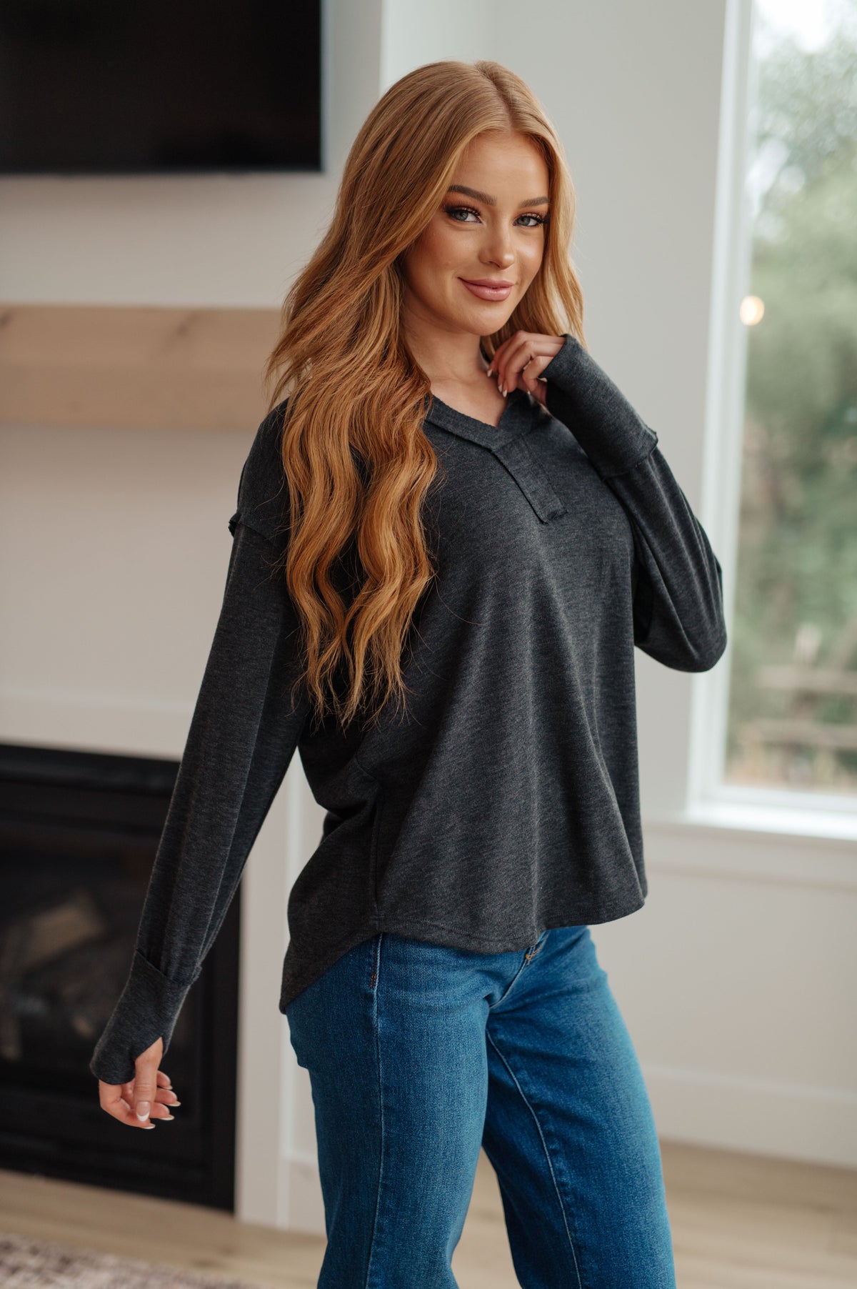 Sew In Love Good Luck Charm Long Jersey KnitbSleeve Thumb Hole Top Tops