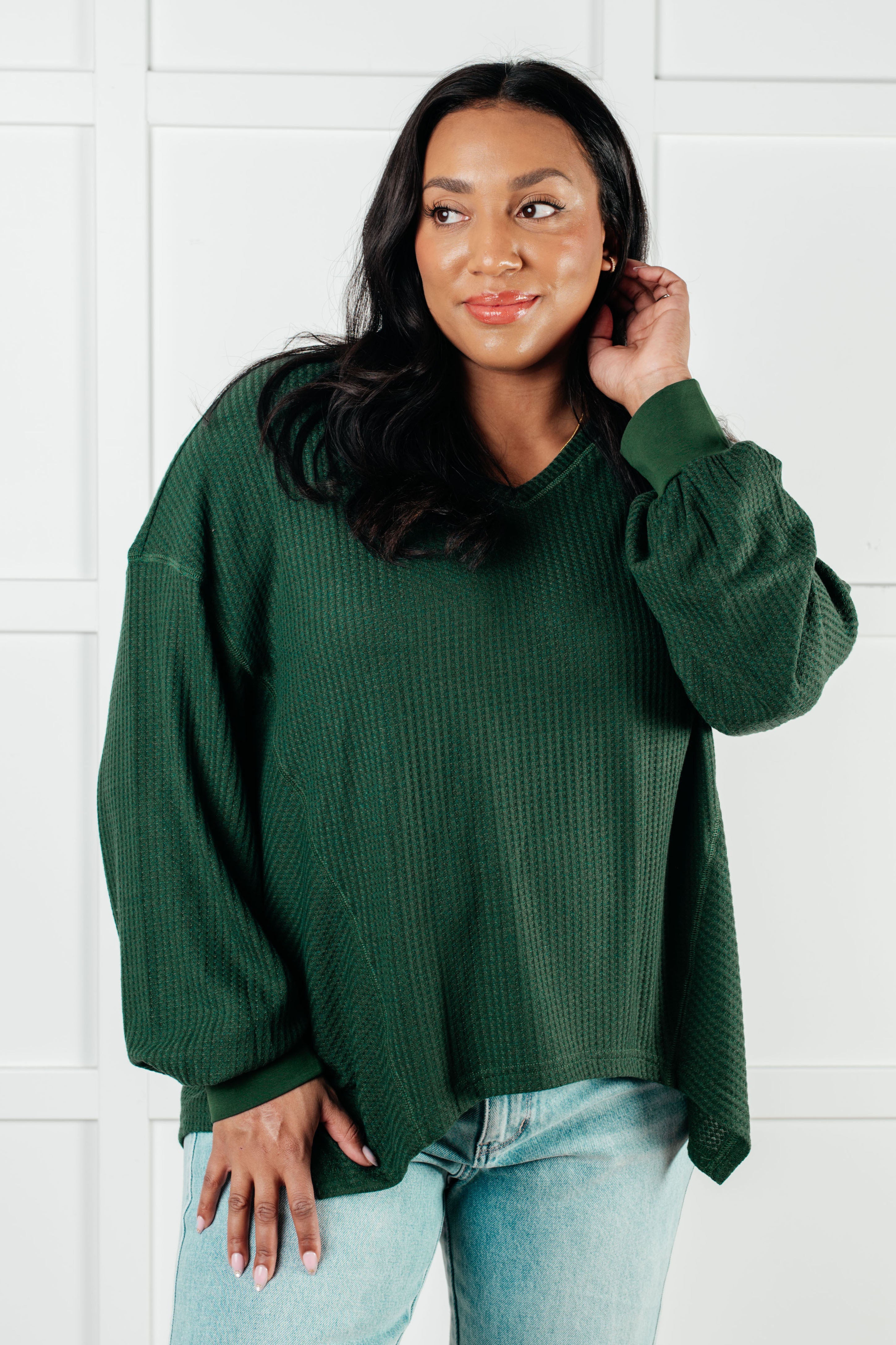 One Eleven North Good Things Are Coming V-Neck Top in Green Tops