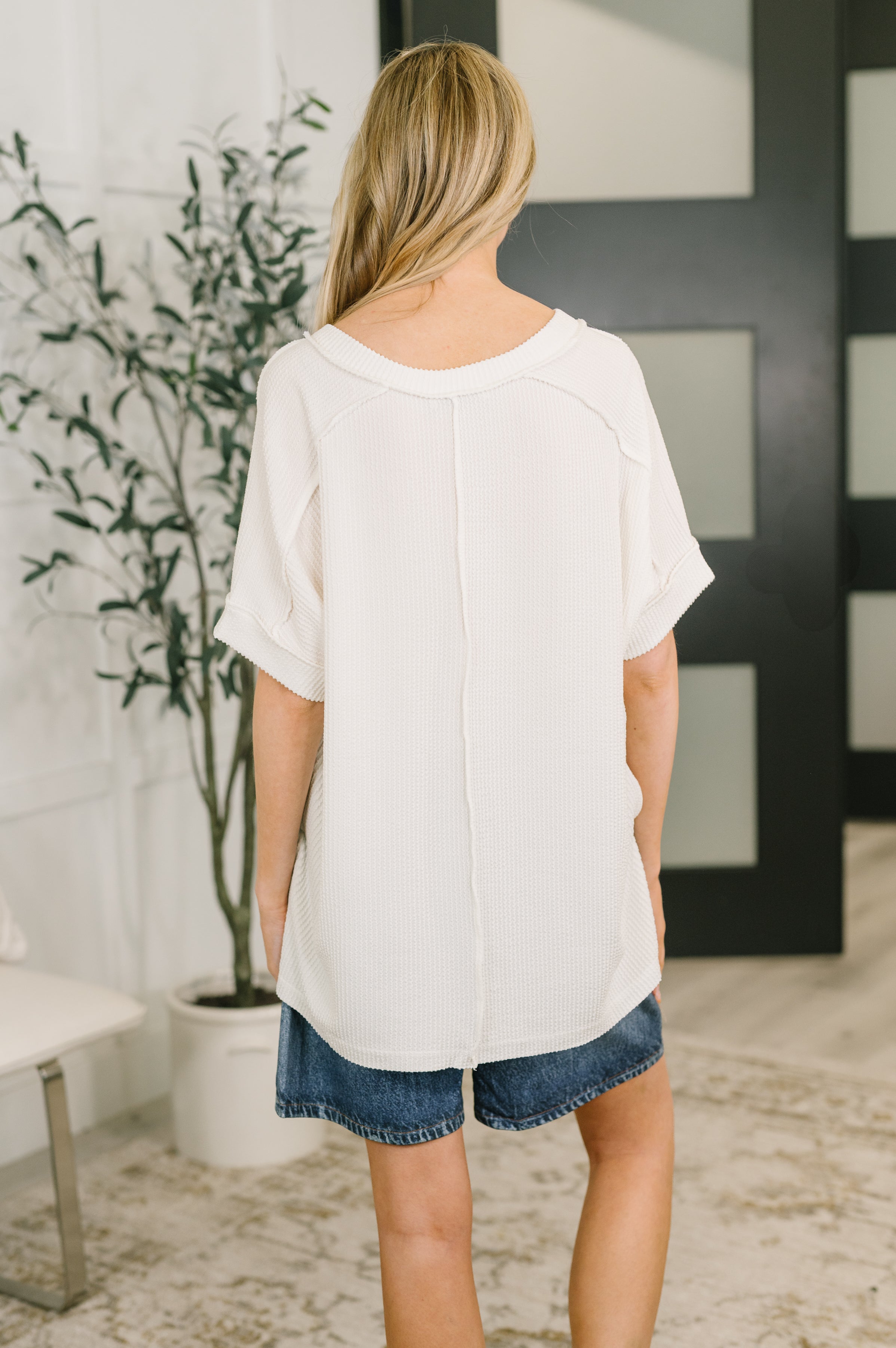 Zenana Growing Restless V-Neck Tee in White Womens