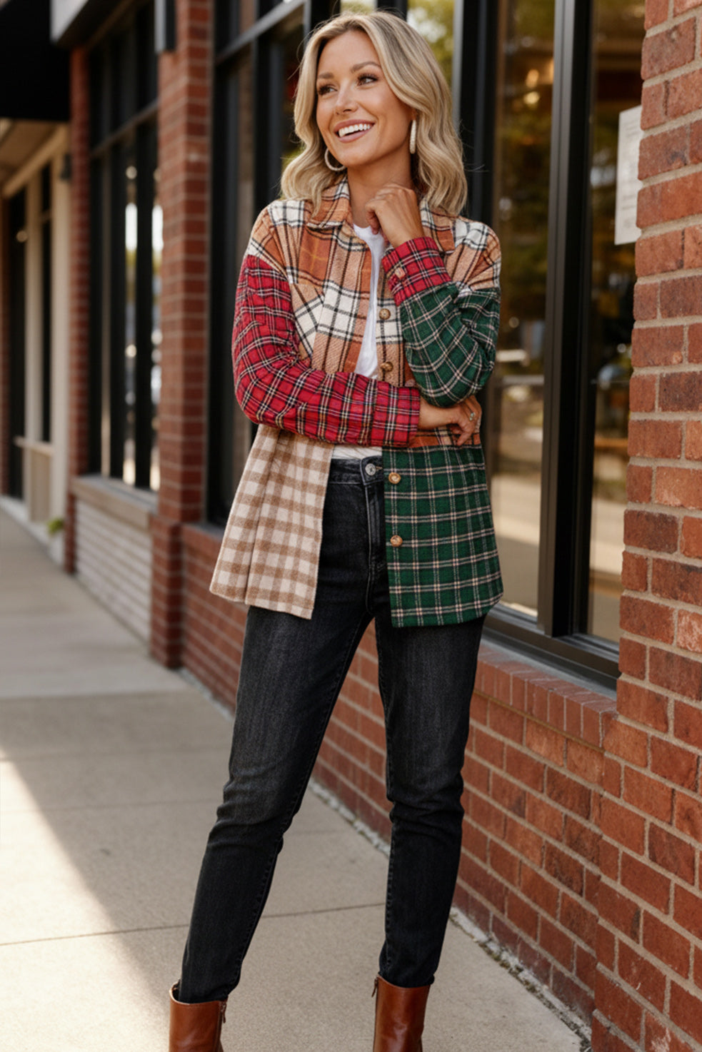 Haptics Loose Fit Multi Color Plaid Flannel Jacket with Pocket
