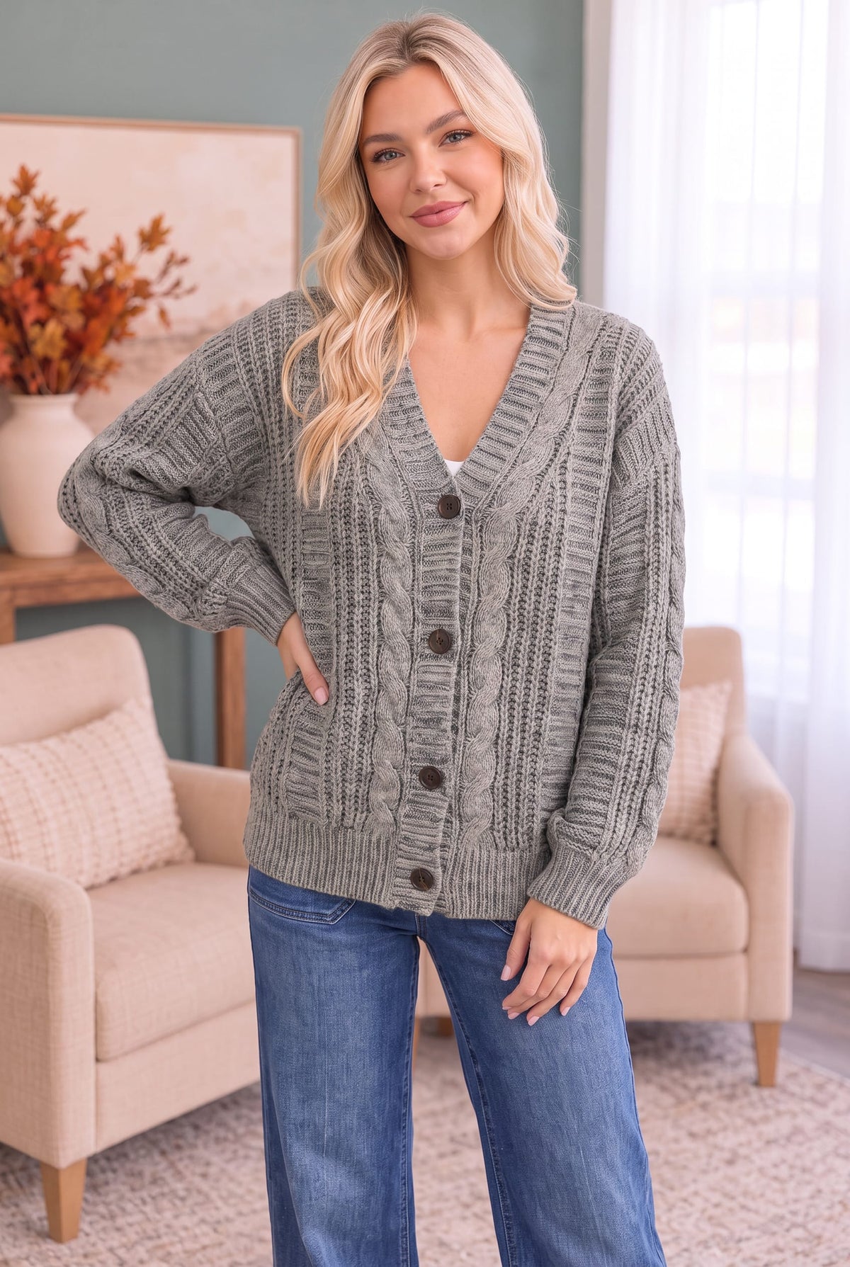 Haptics Beach Bonfire Button Down Cardigan in Olive