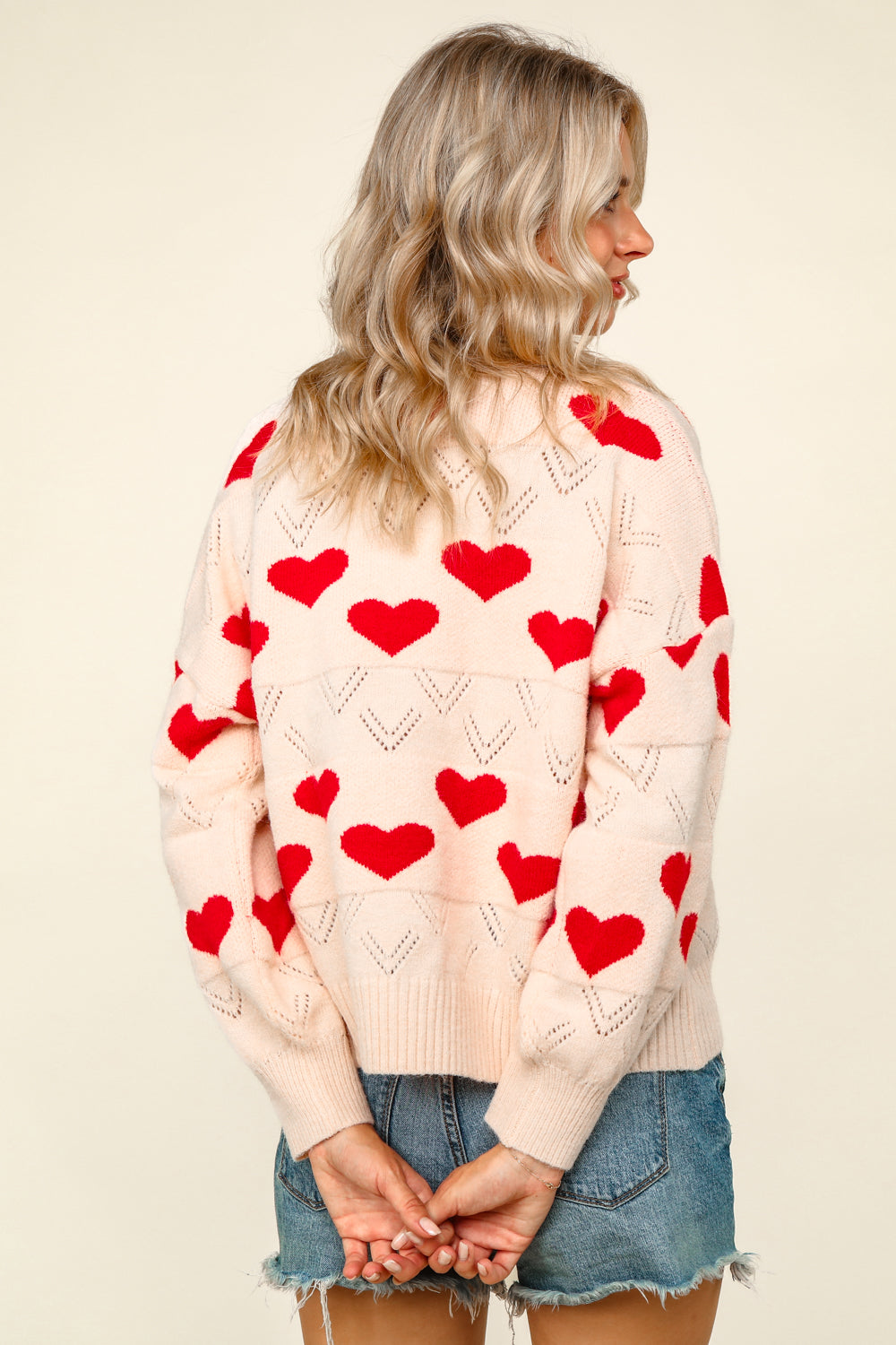 Haptics Heart Jacquard Pullover Sweater Knit Top