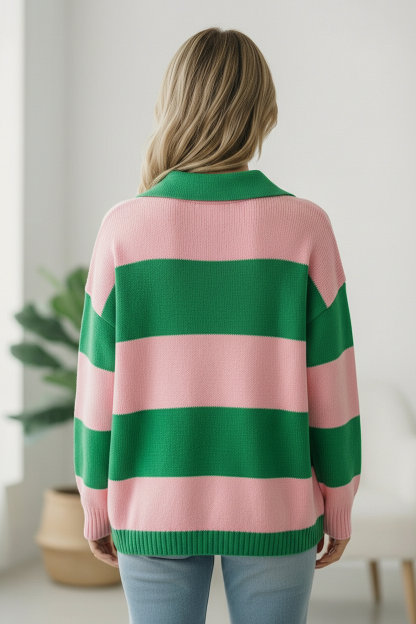 Haptics Green and Pink Stripe Sweater