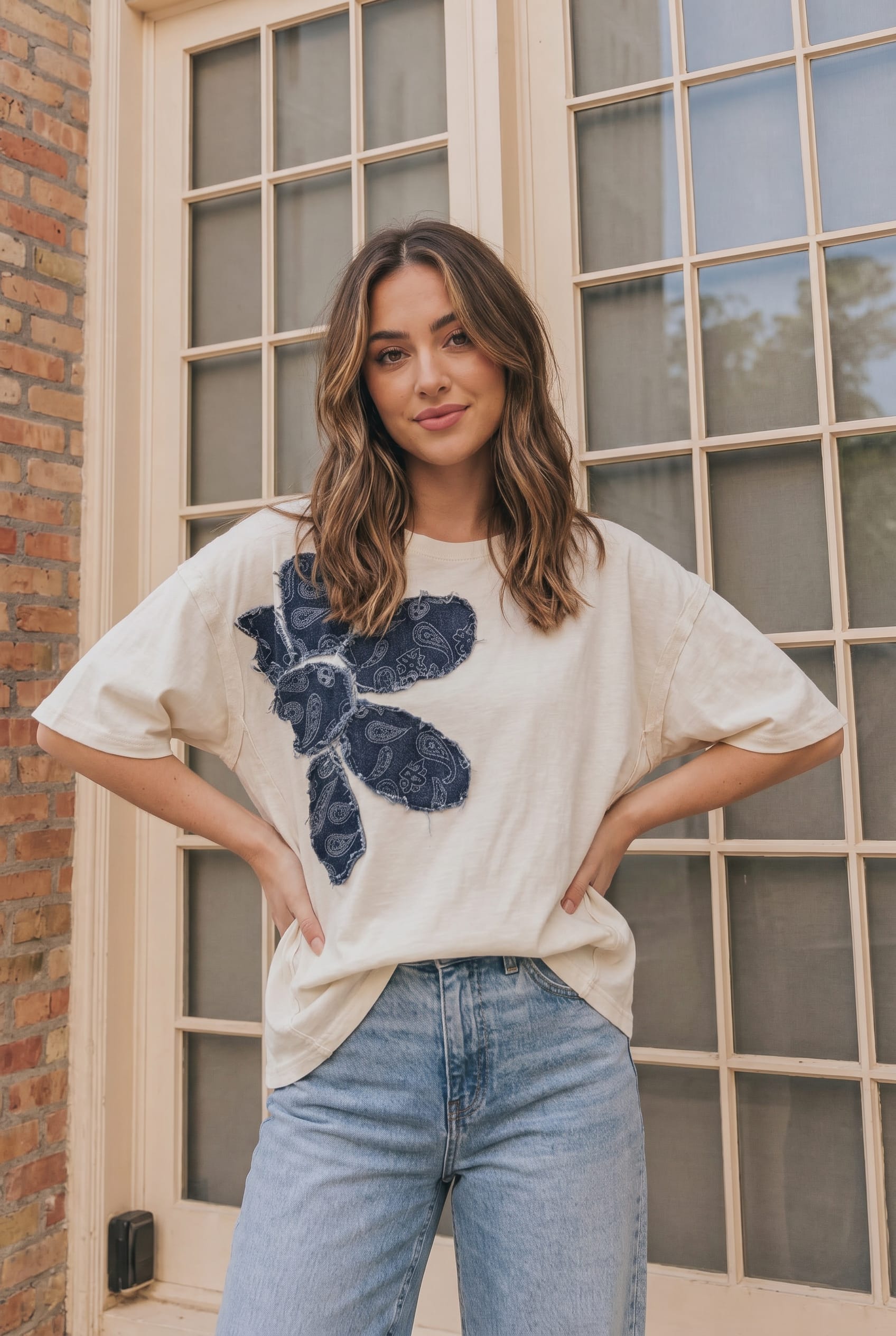 Haptics Paisley Petal Graphic Tee in Cream