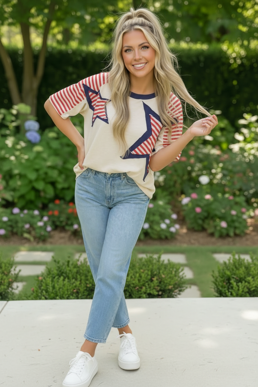 Haptics Americana Star Patch Raglan Top
