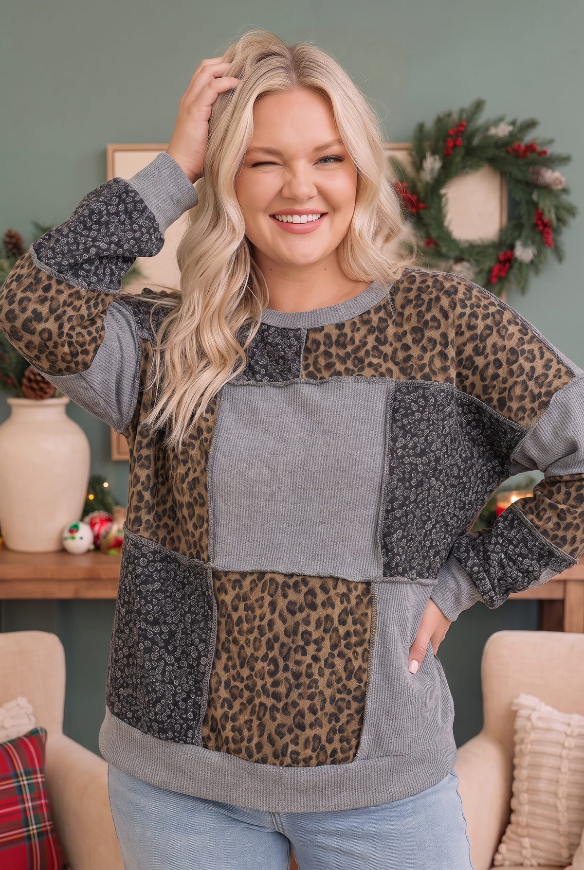 Haptics Wild at Heart Patchwork Pullover