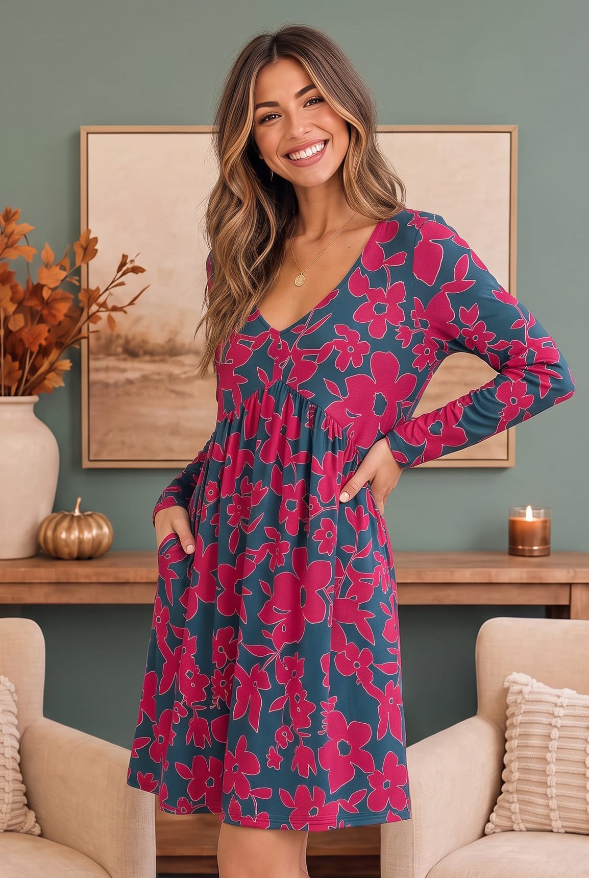 Haptics Blooming Beauty Long Sleeve Floral Dress