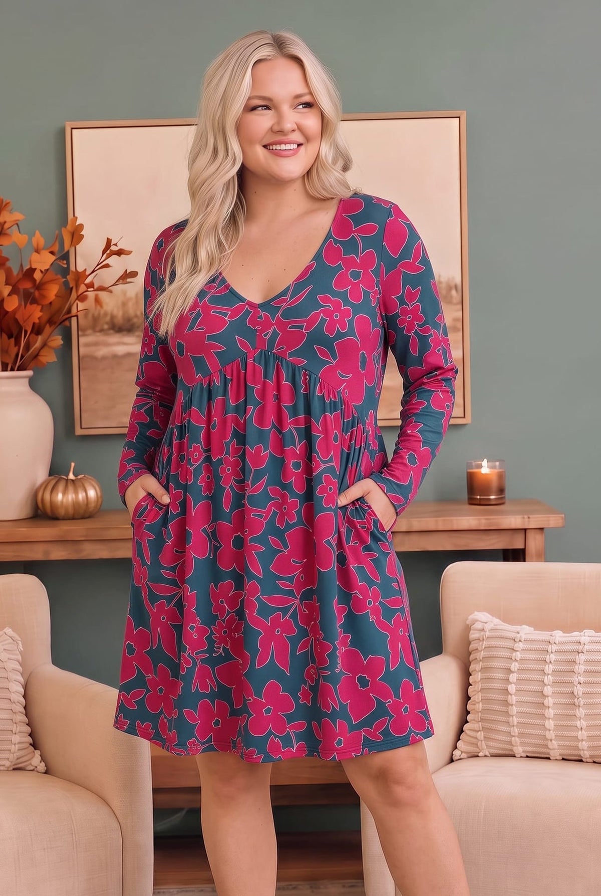 Haptics Blooming Beauty Long Sleeve Floral Dress