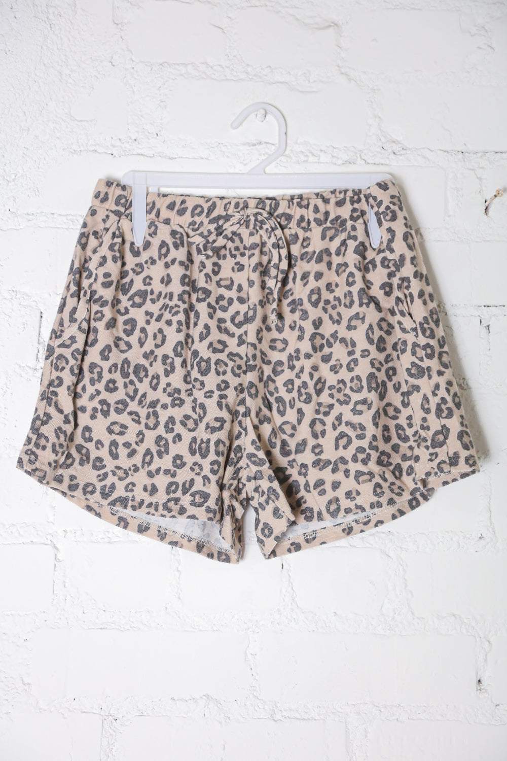 Haptics Taupe Animal Print French Terry Pocket Shorts