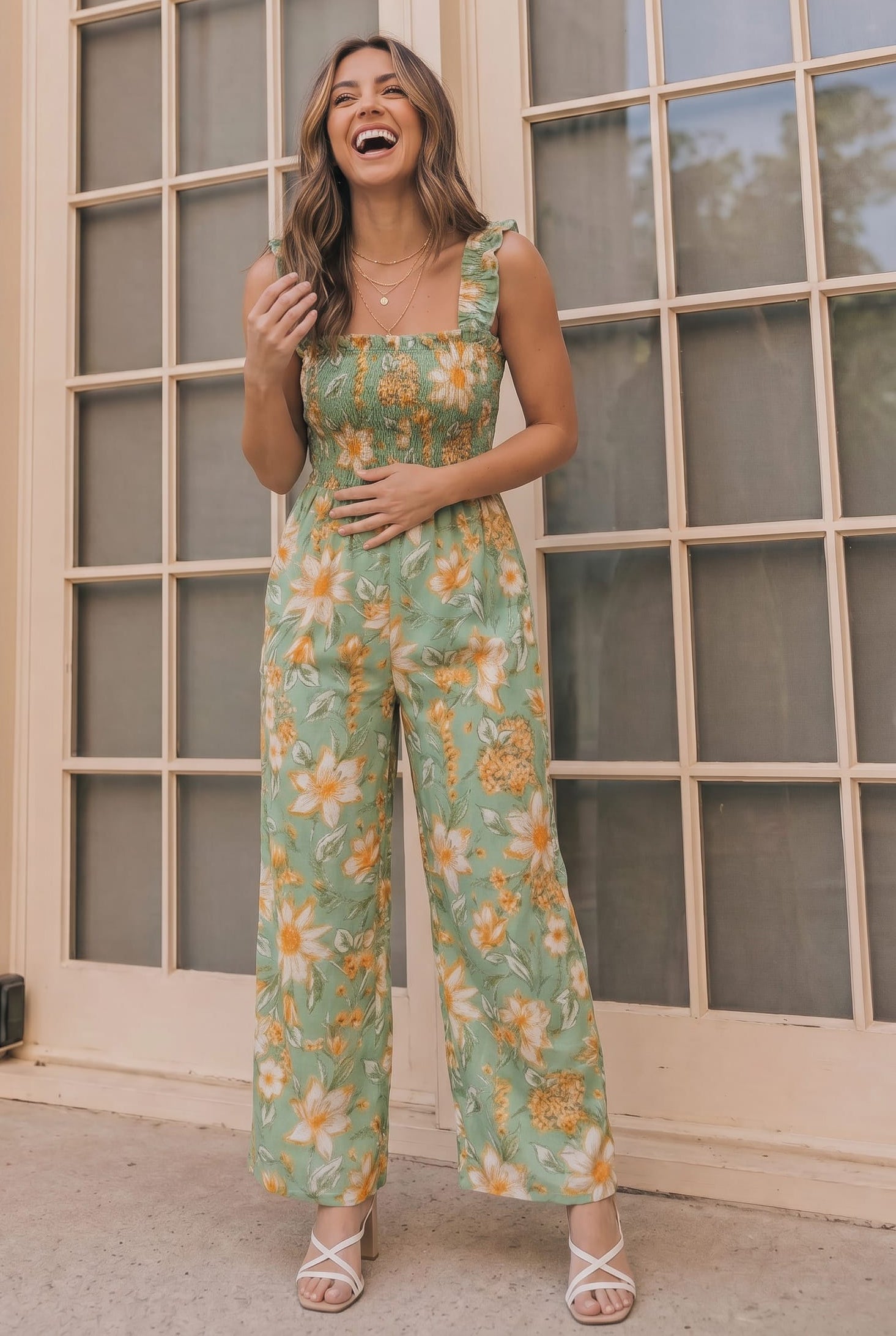 Haptics Party Ready Jumpsuit in Green Floral Bliss