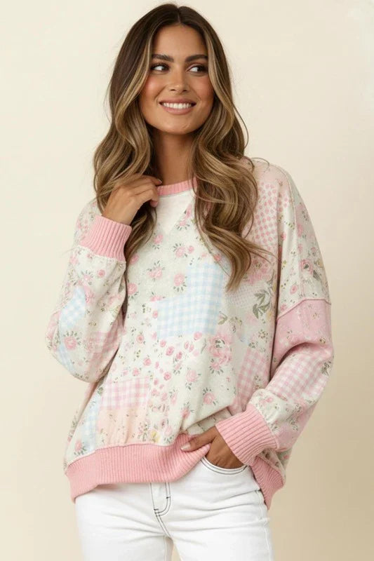 Haptics A Little Bias Printed Patchwork Top Womens