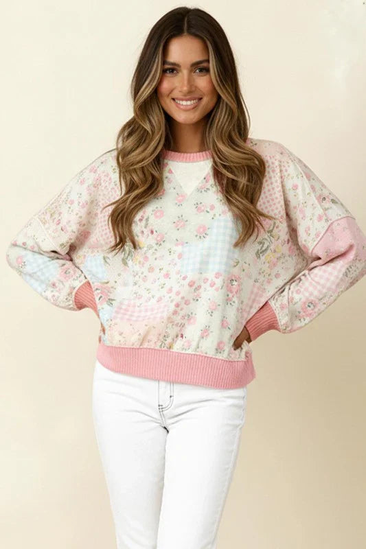 Haptics A Little Bias Printed Patchwork Top Womens