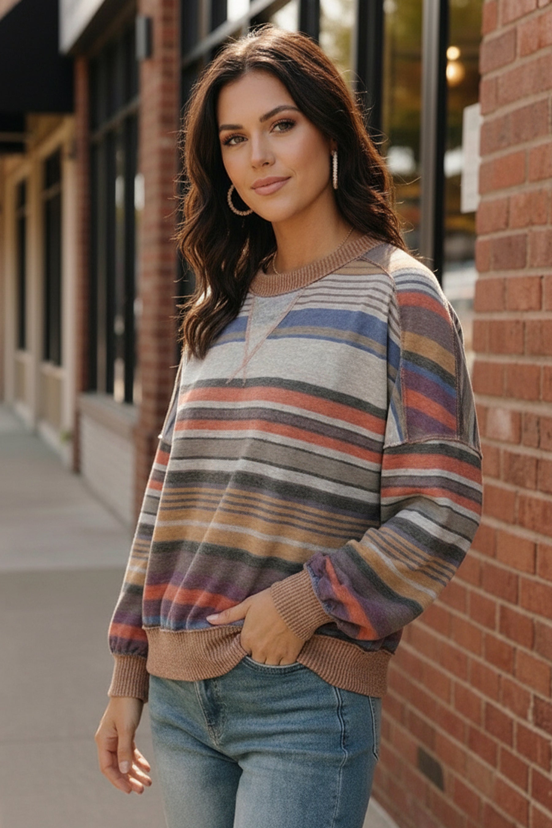 Haptics Multi-Color Stripe French Terry Pullover