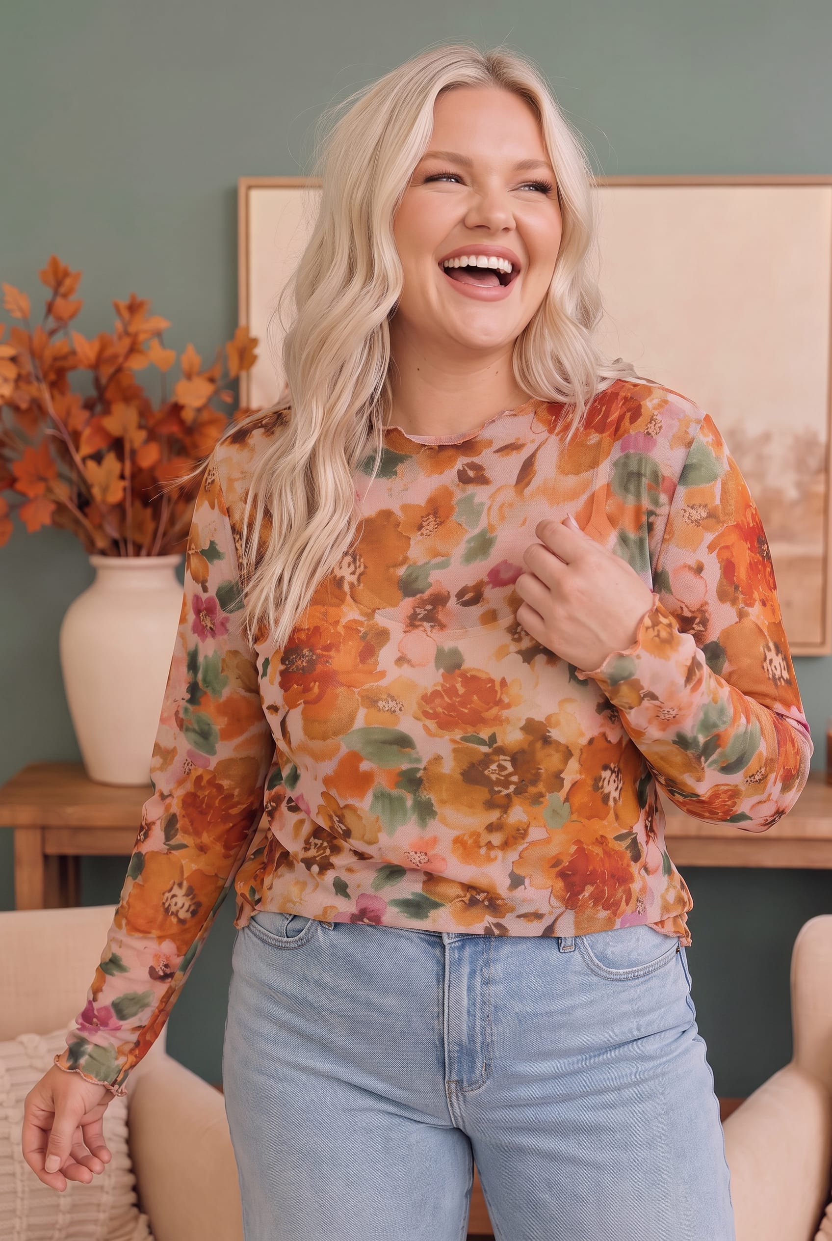 Haptics Mums the Word Mesh Floral Top