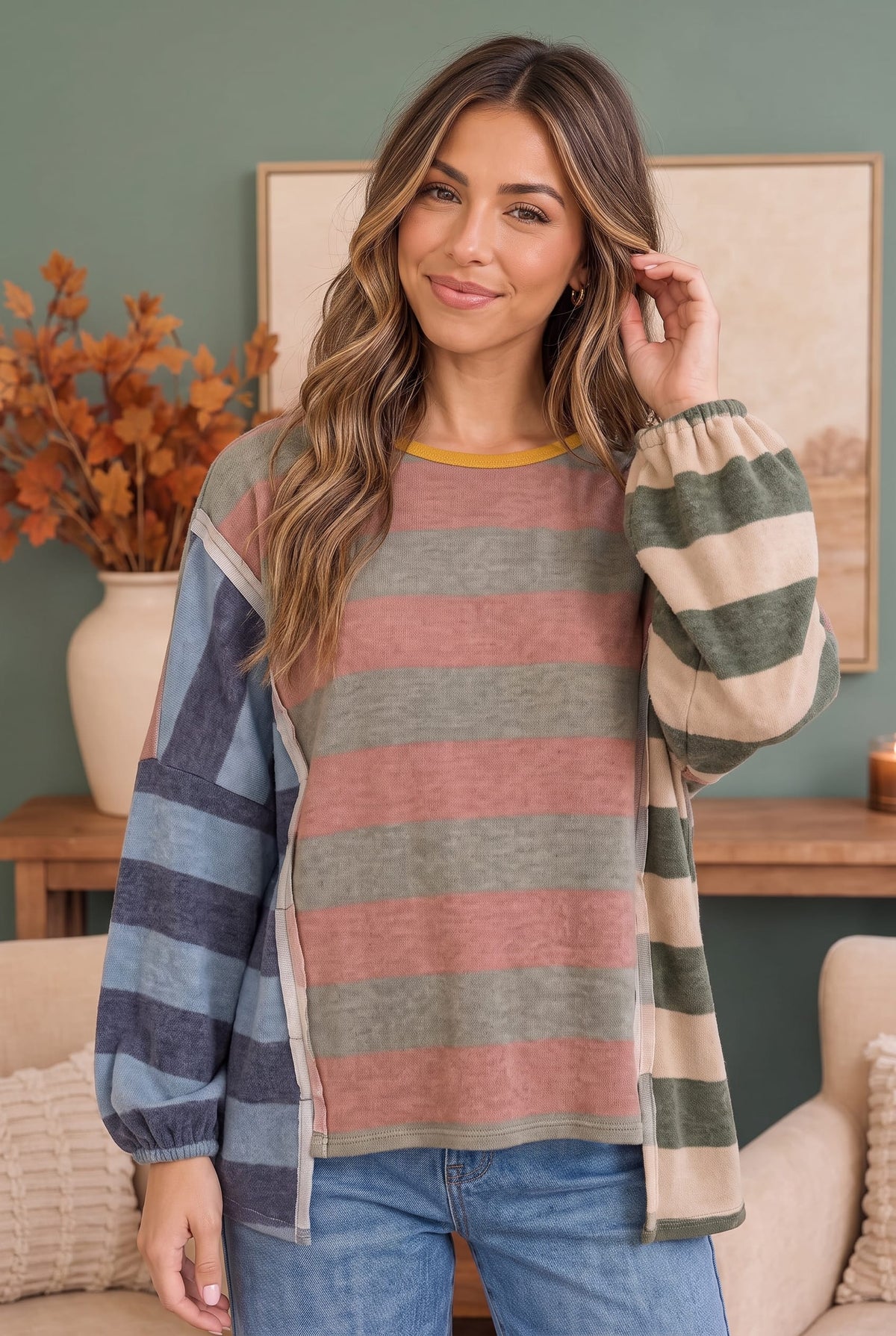 Haptics Colorblock Dream Top in Mixed Stripes
