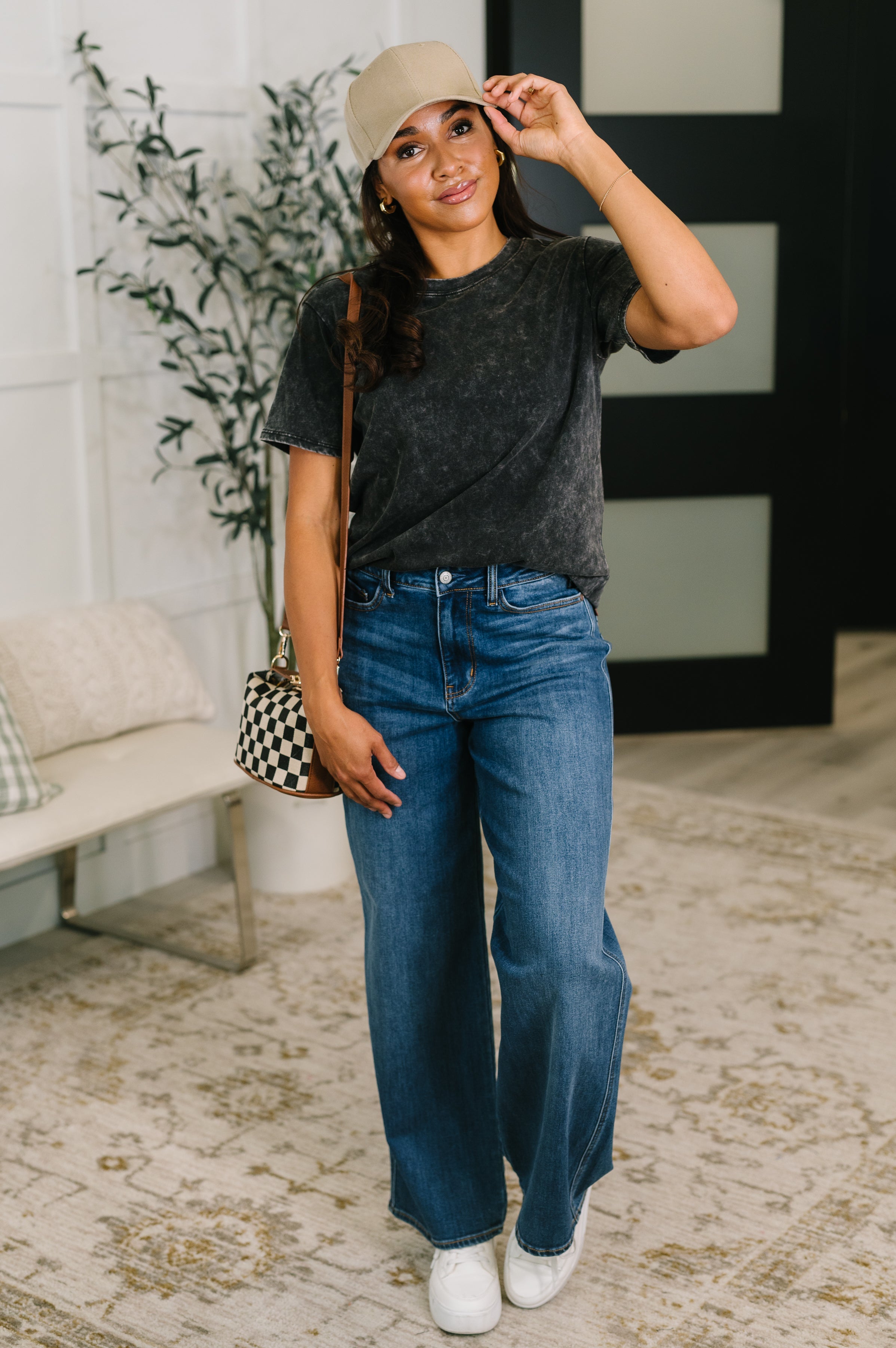 Zenana Had to Be There Mineral Wash Tee in Ash Black Womens