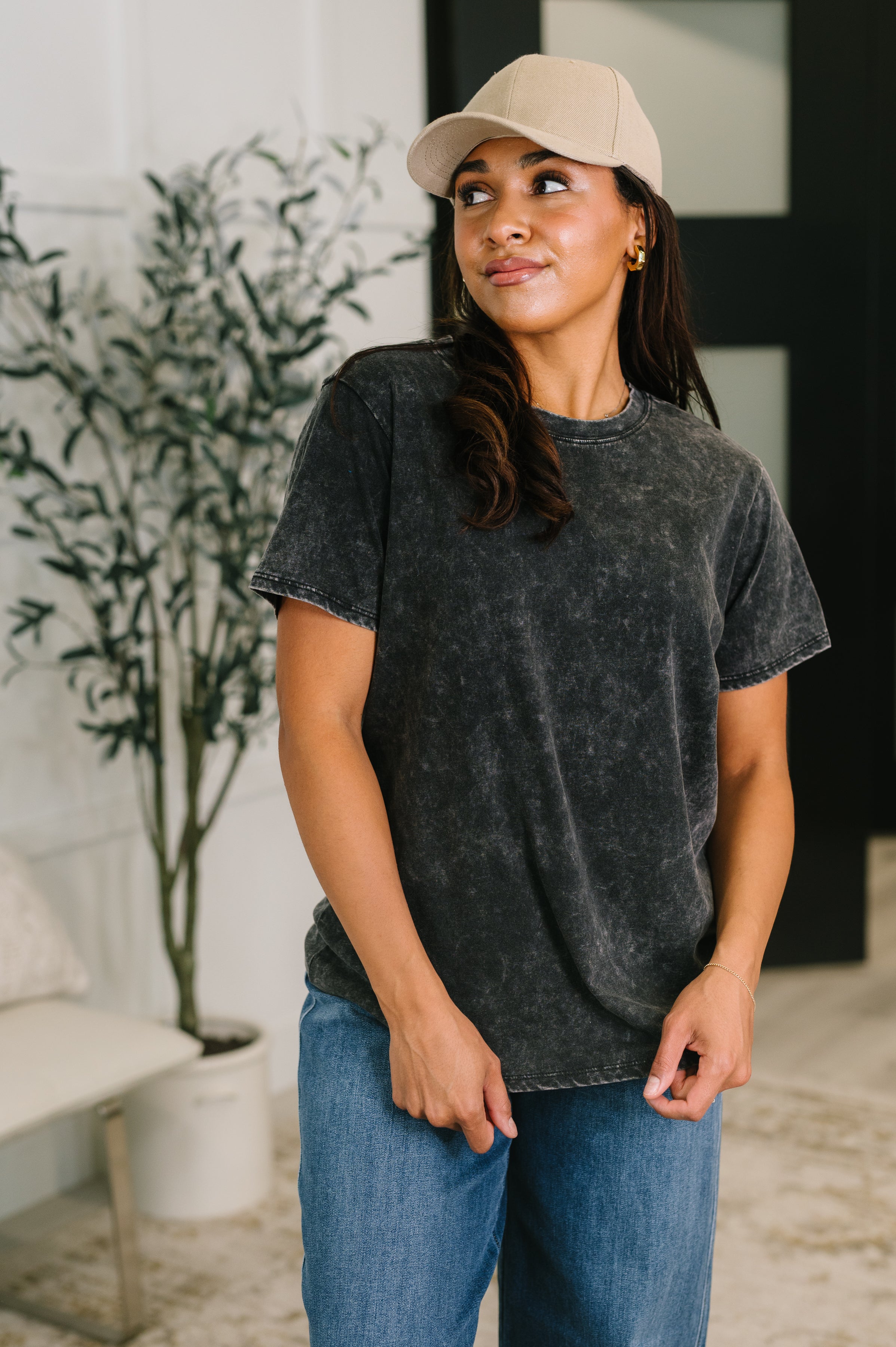 Zenana Had to Be There Mineral Wash Tee in Ash Black Womens