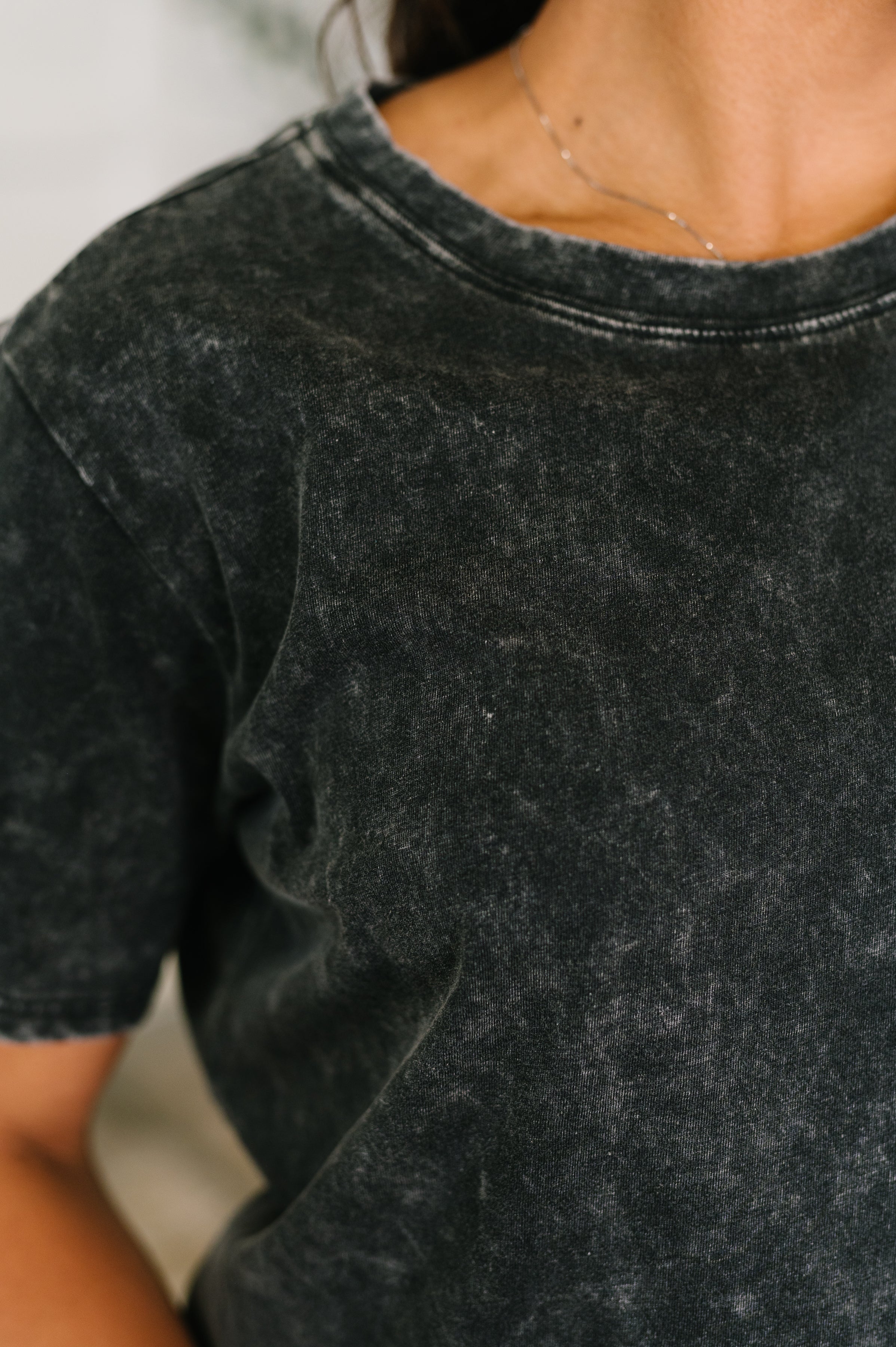 Zenana Had to Be There Mineral Wash Tee in Ash Black Womens
