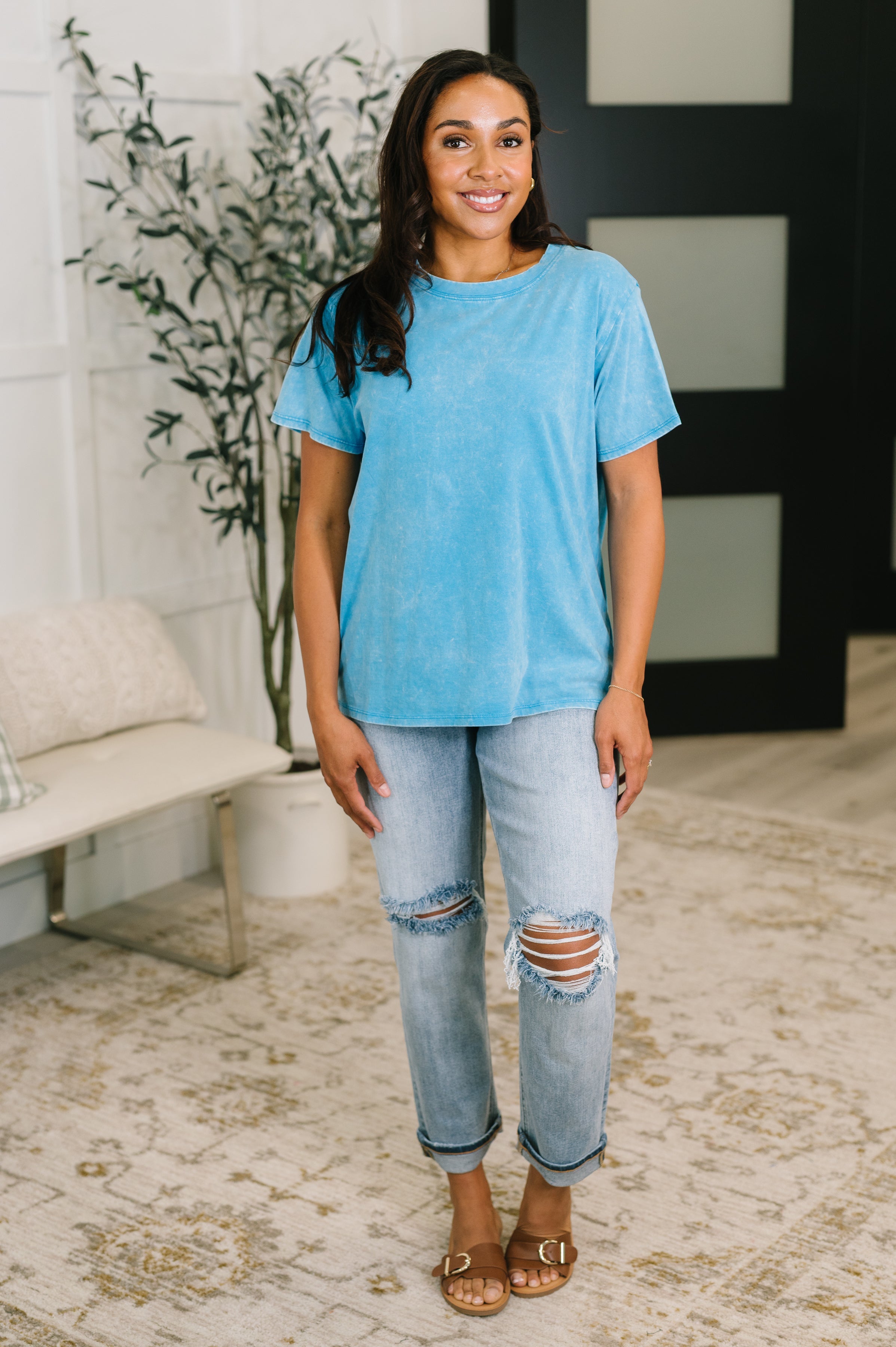 Zenana Had to Be There Mineral Wash Tee in Deep Sky Womens
