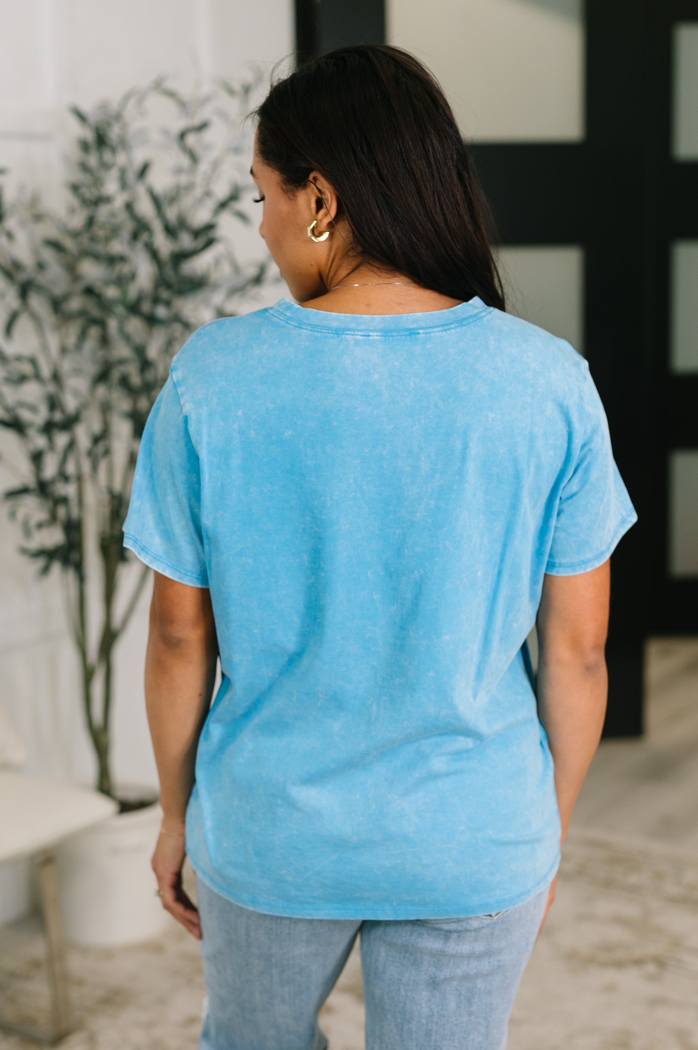 Zenana Had to Be There Mineral Wash Tee in Deep Sky Womens