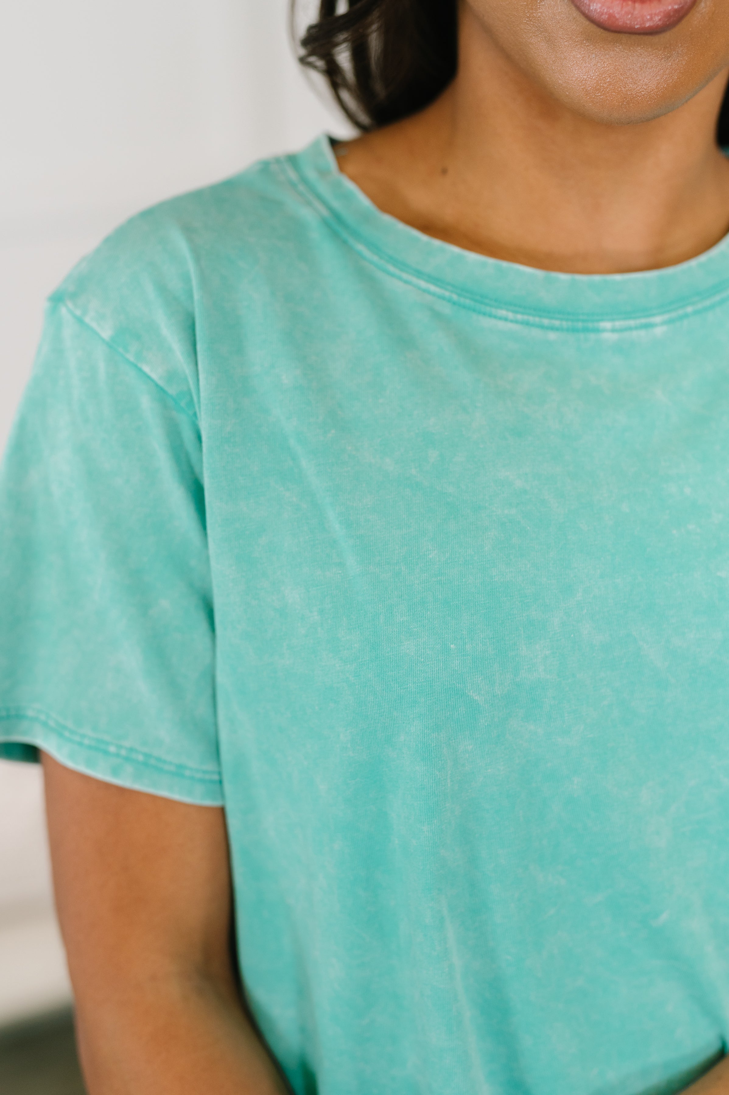Zenana Had to Be There Mineral Wash Tee in Turquoise Womens