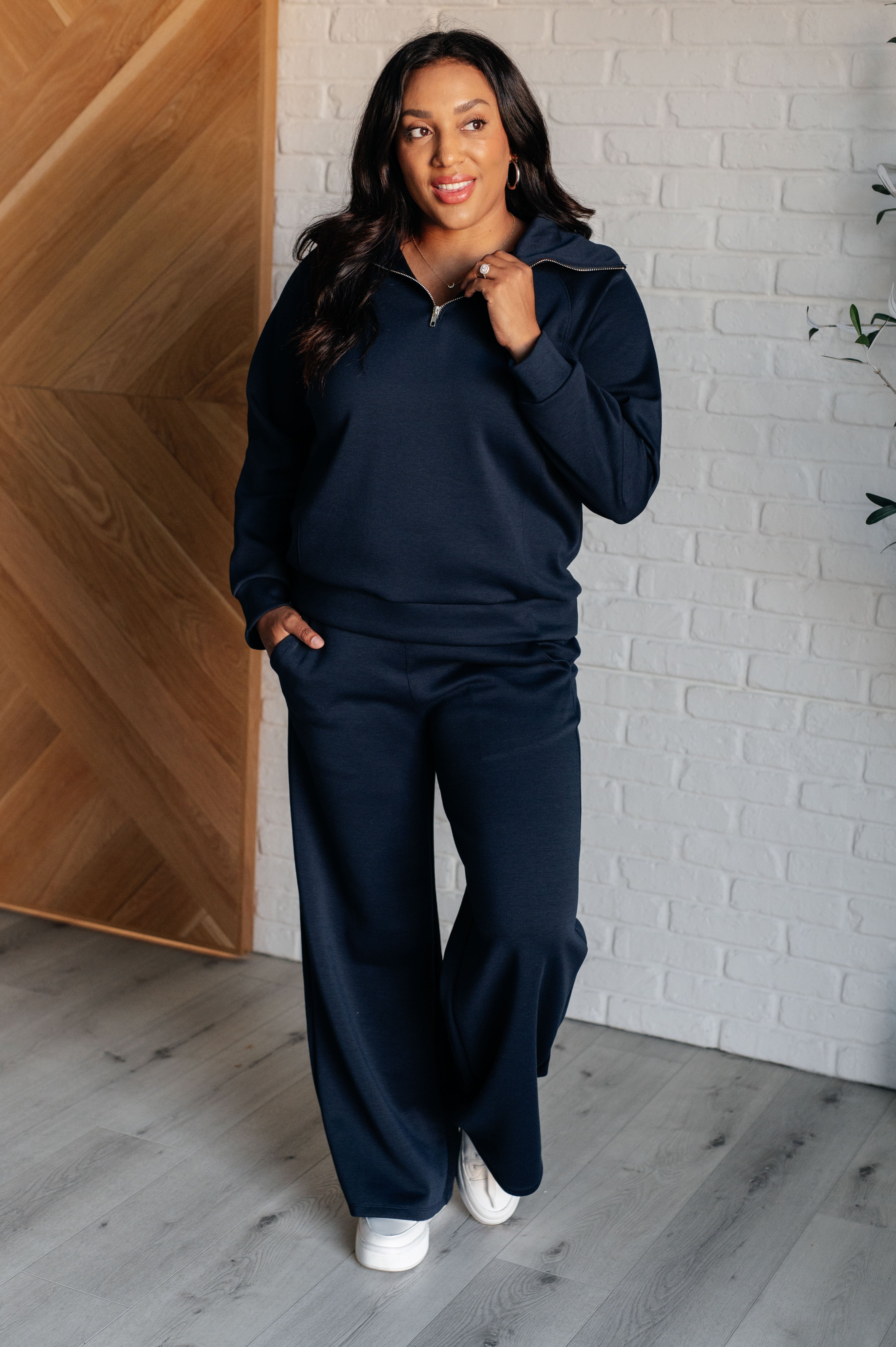 Dear Scarlett Hamptons Travel Half Zip Pullover in Navy Shirts & Tops