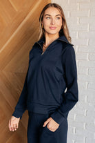 Dear Scarlett Hamptons Travel Half Zip Pullover in Navy Shirts & Tops