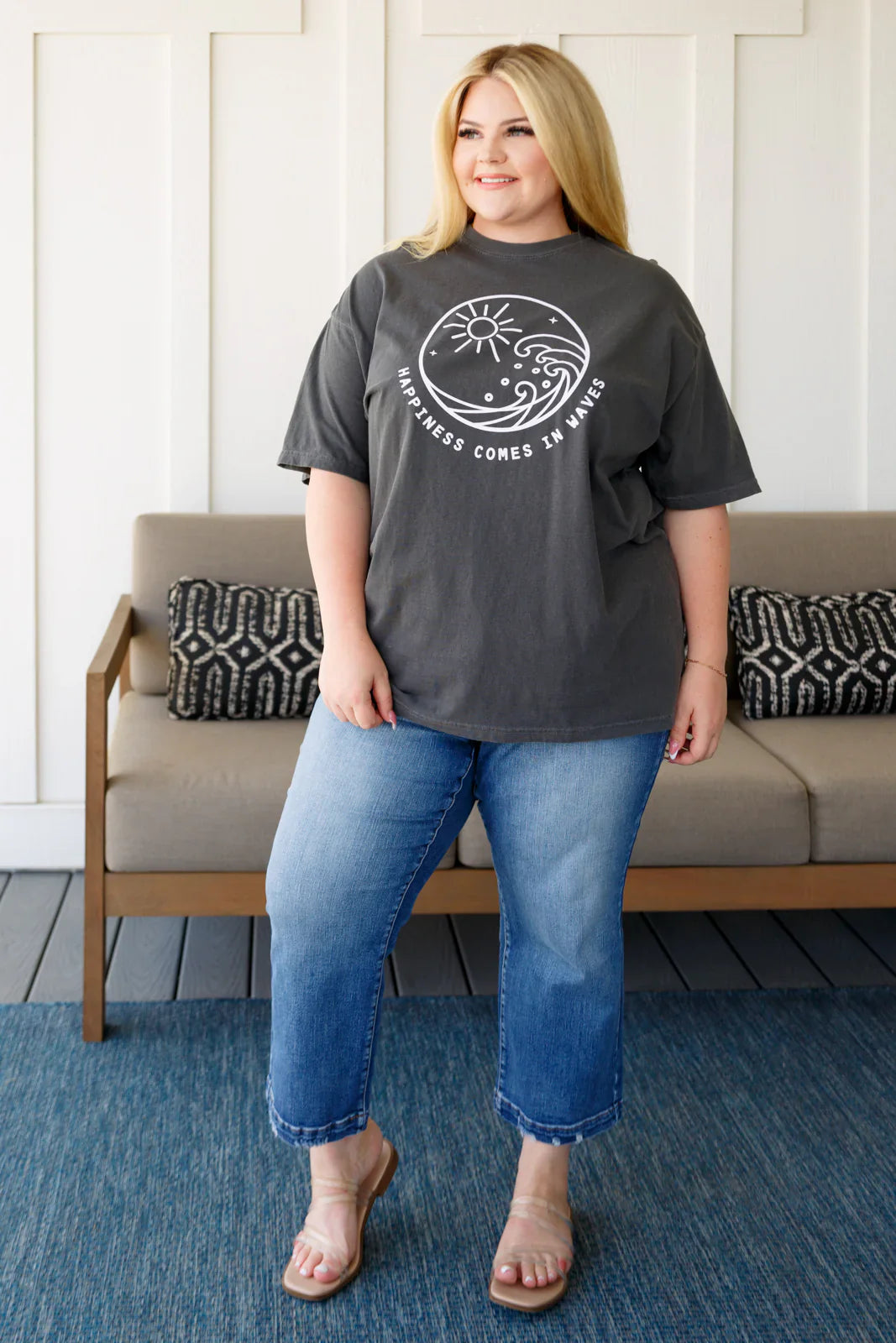 Happiness Comes in Waves Jersey Knit Tee Tops