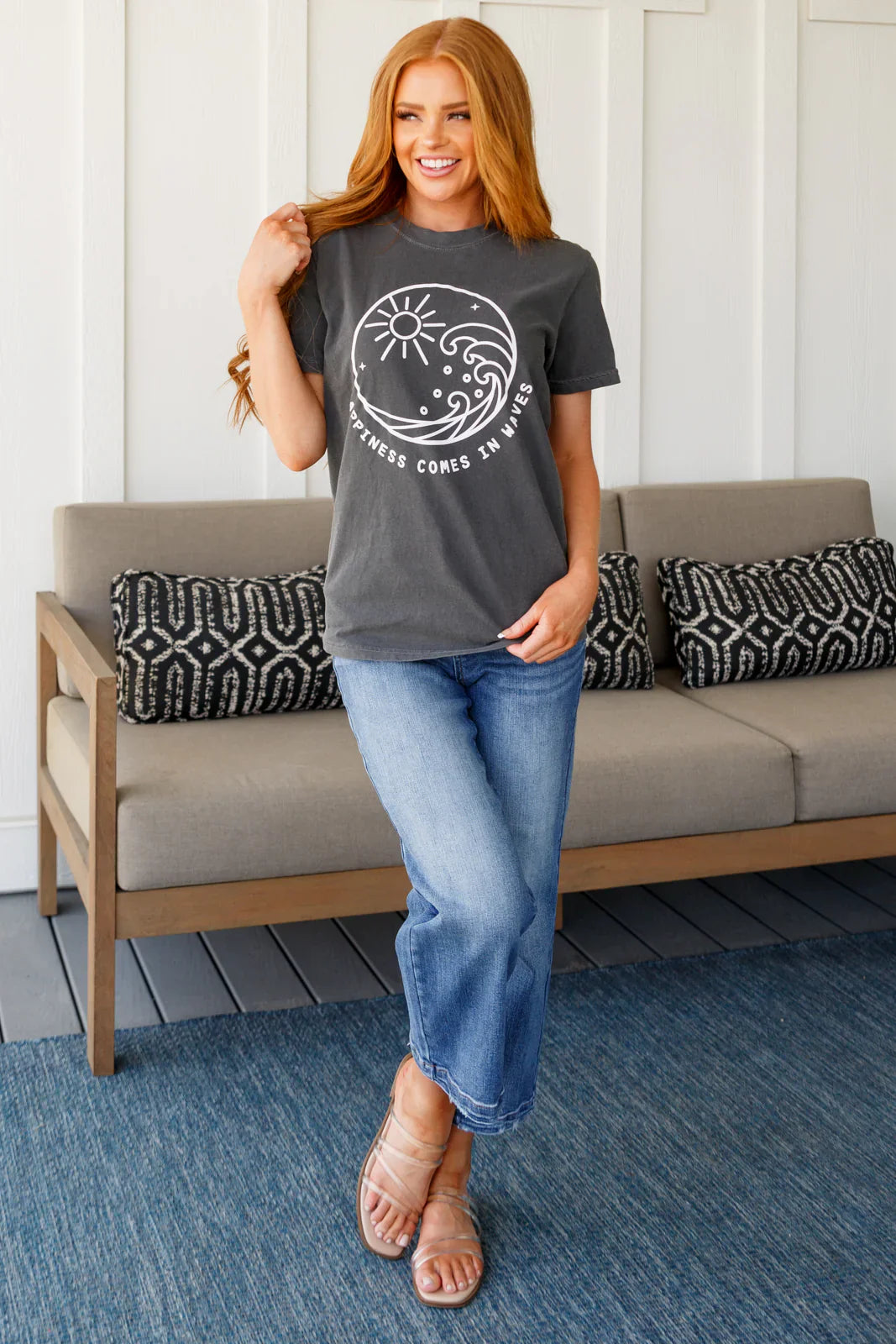 Happiness Comes in Waves Jersey Knit Tee Tops