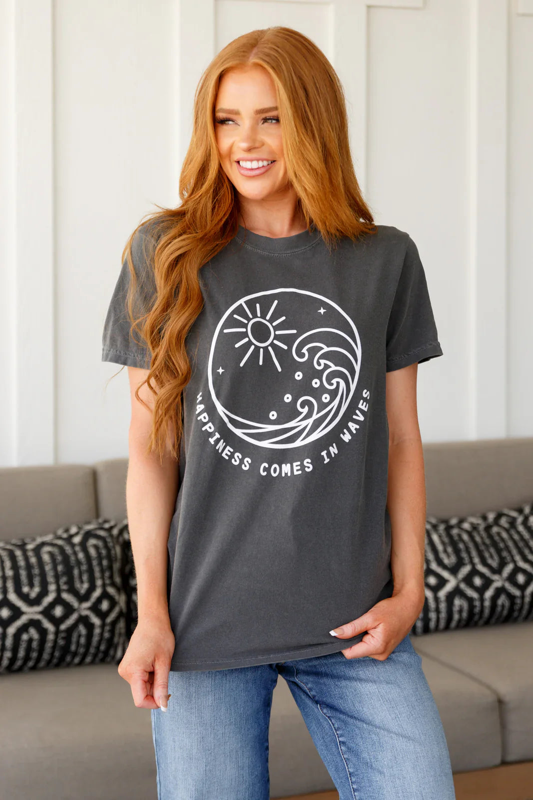 Happiness Comes in Waves Jersey Knit Tee Tops