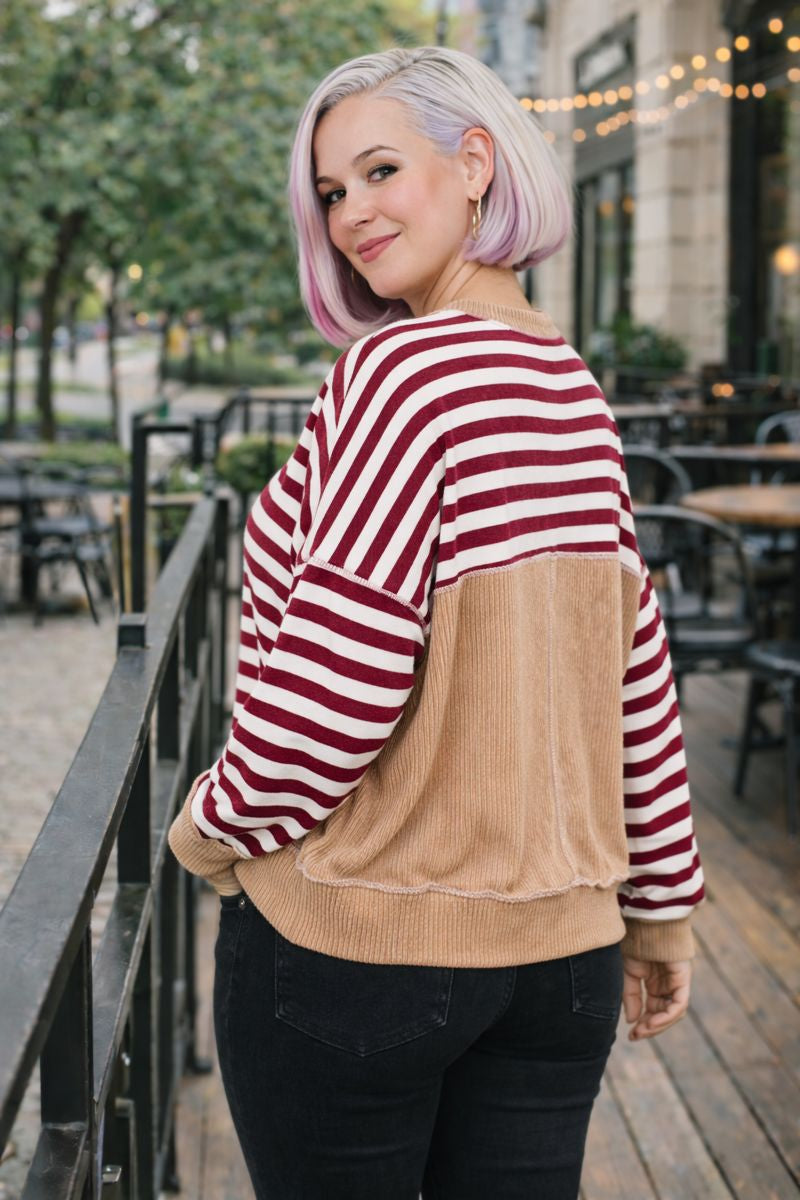 Haptics I've Just Seen a Face Stripe Contrast Pullover Womens