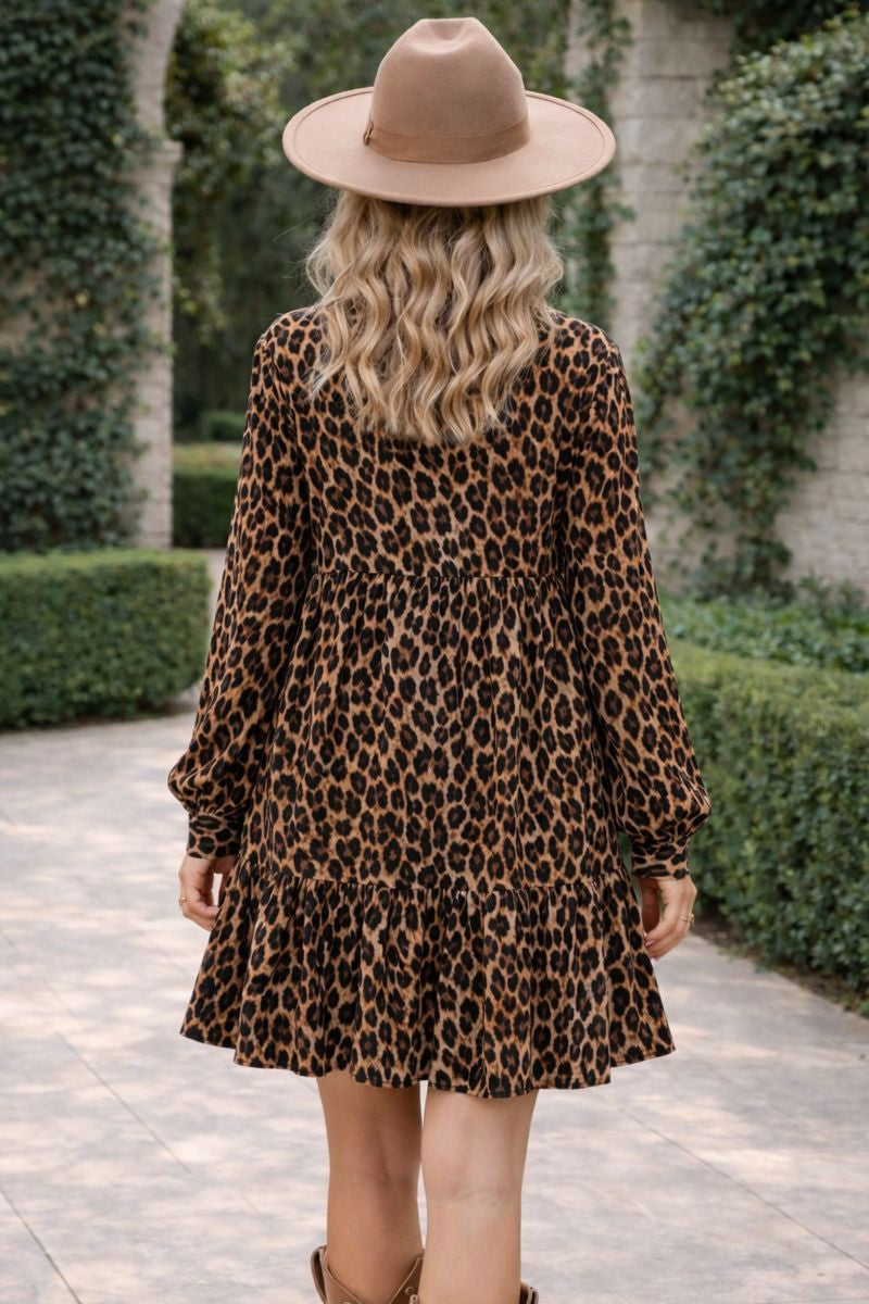 Haptics Darlin' If You Don't Mind Babydoll Leopard Print Poplin Dress Womens