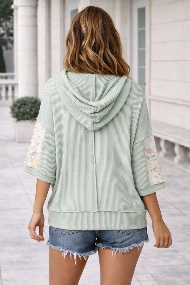 Haptics Frosty Sage Patchwork Hoodie with Kangaroo Pocket