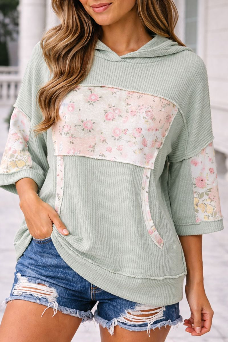 Haptics Frosty Sage Patchwork Hoodie with Kangaroo Pocket