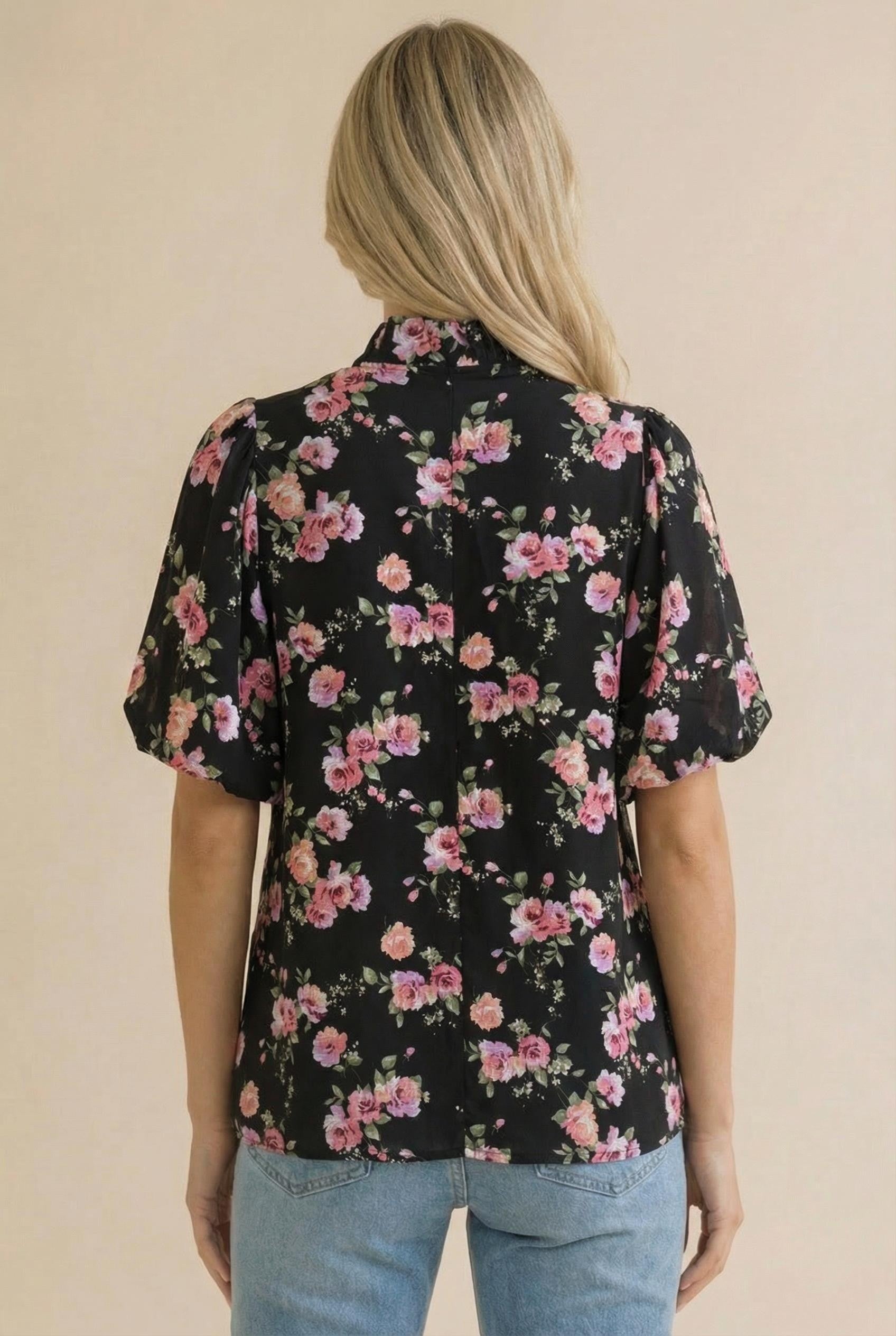 Haptics Ivory Frilled Notch Neck Floral Woven Blouse Top