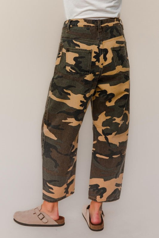 Haptics Baggy Fit Mid Rise Camouflage Print Jeans